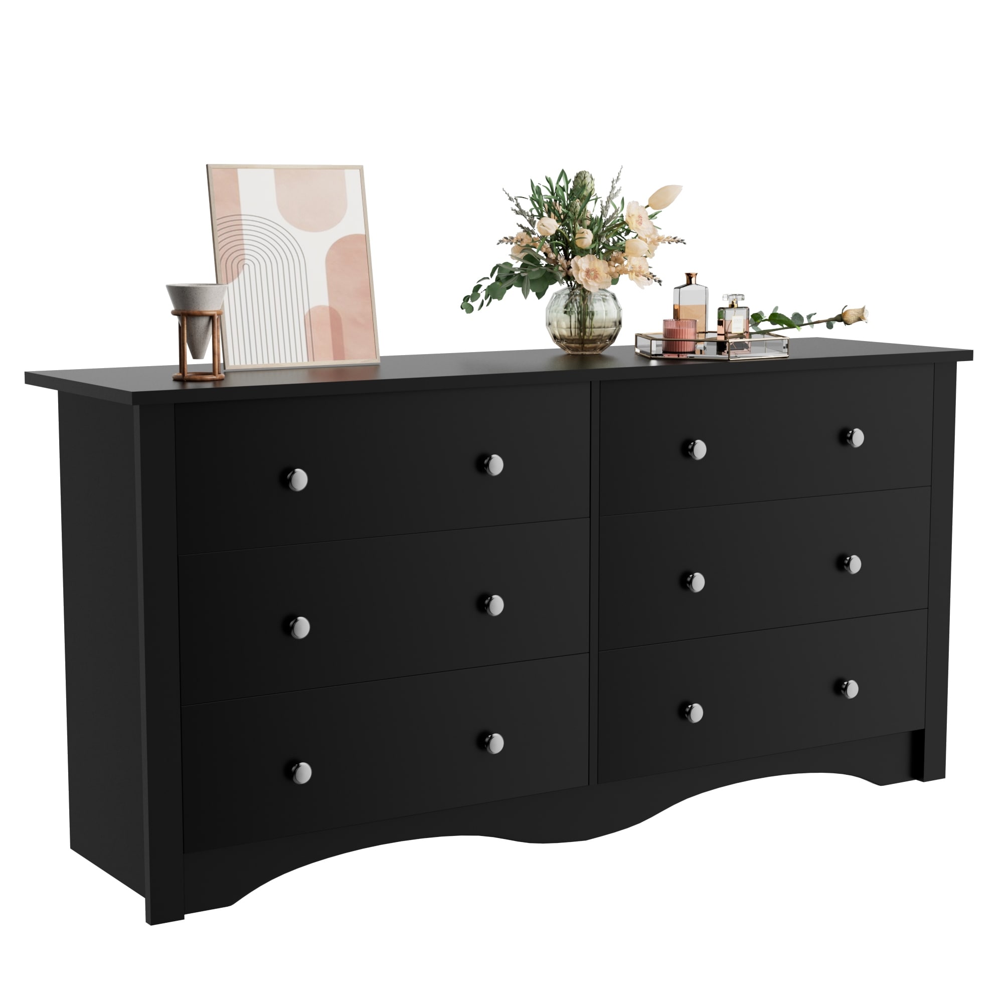 Fuurniwell 6 Drawer Double Dresser， Modern Wood Chest of Drawer for Living Room Bedroom - - 37858624 - Mycitystee