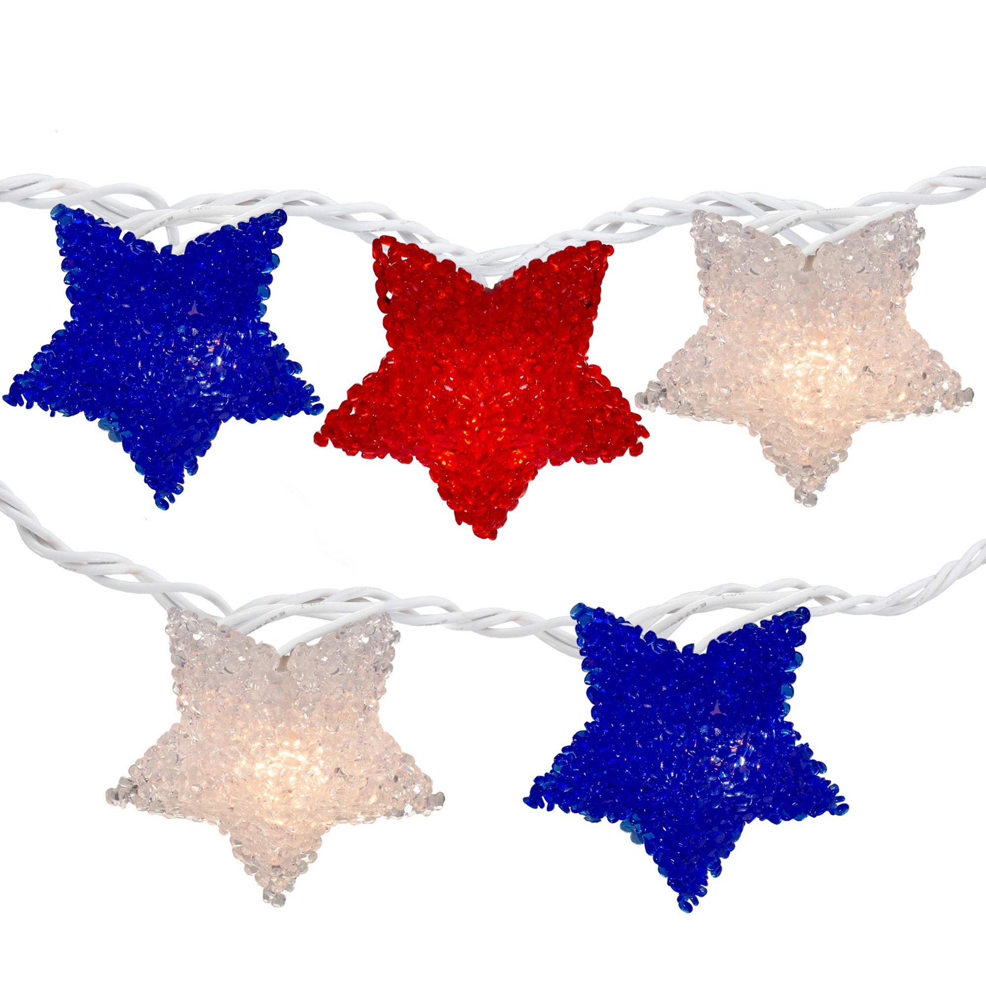 10-Count Red and Blue Fourth of July Star String Light Set， 7.25' White Wire - Mycitystee