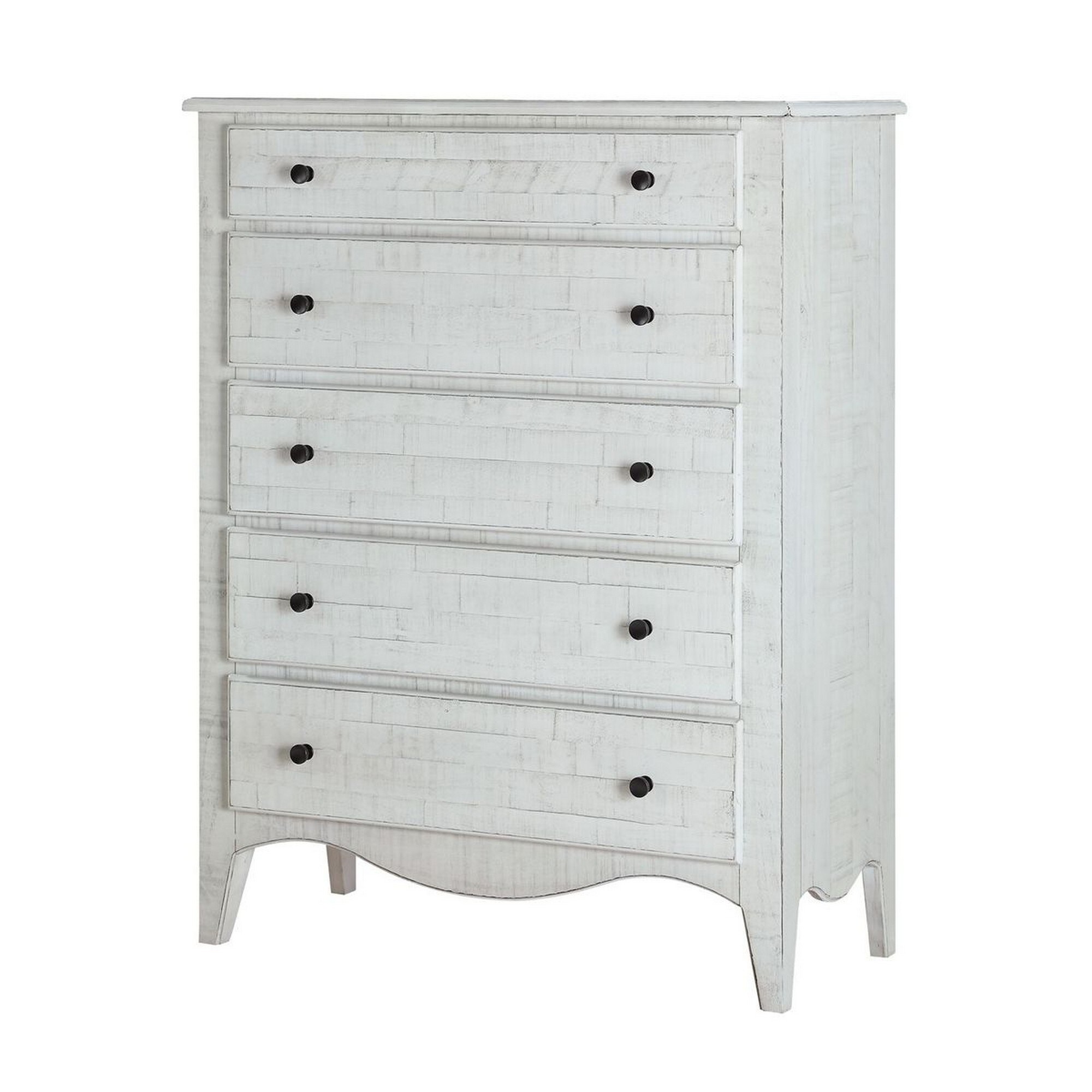 53 Inch 5 Drawer Plank Style Chest， Weathered White - - 32559913 - Mycitystee
