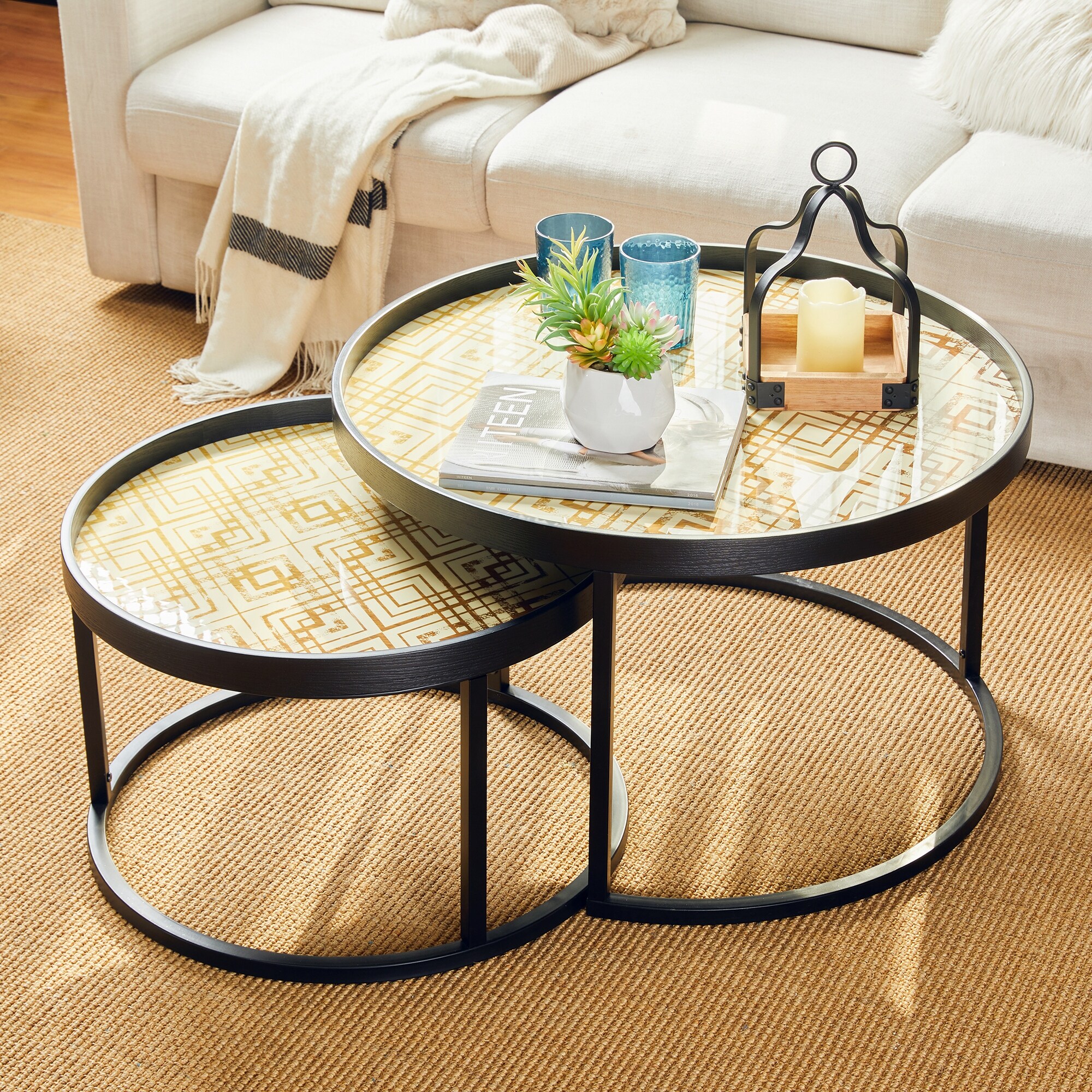 Glitzhome Set of 2 Modern Round Nesting Coffee Table Accent Set - Mycitystee