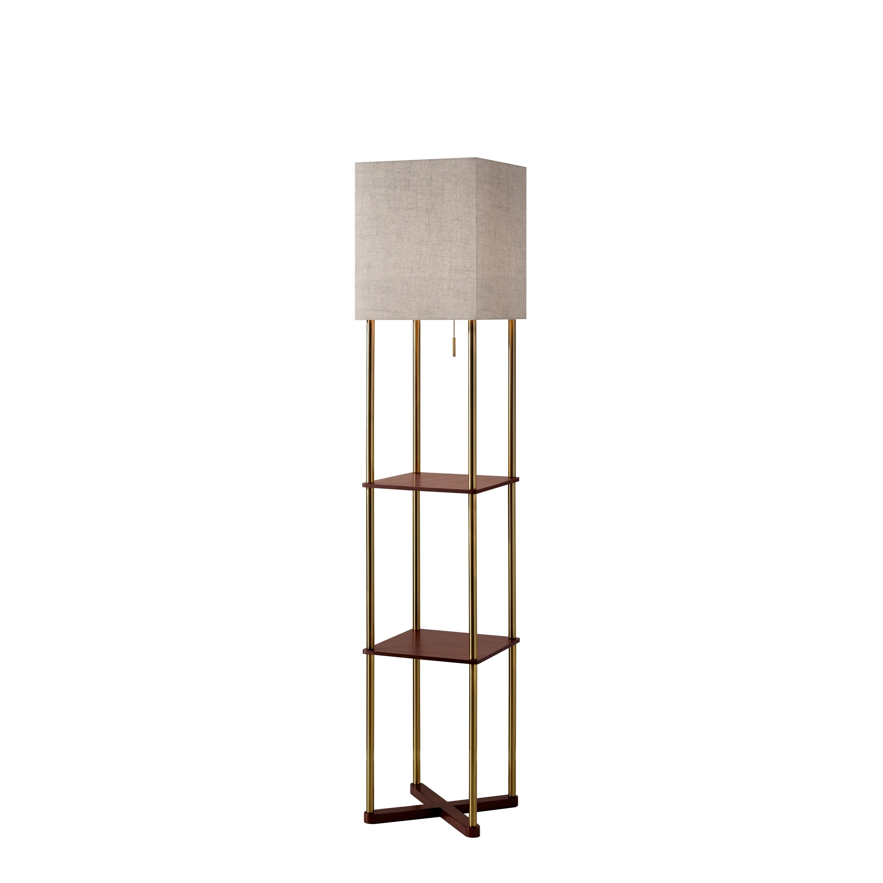 Adesso Harrison Antique Brass and Walnut Wood Shelf Floor Lamp - Mycitystee