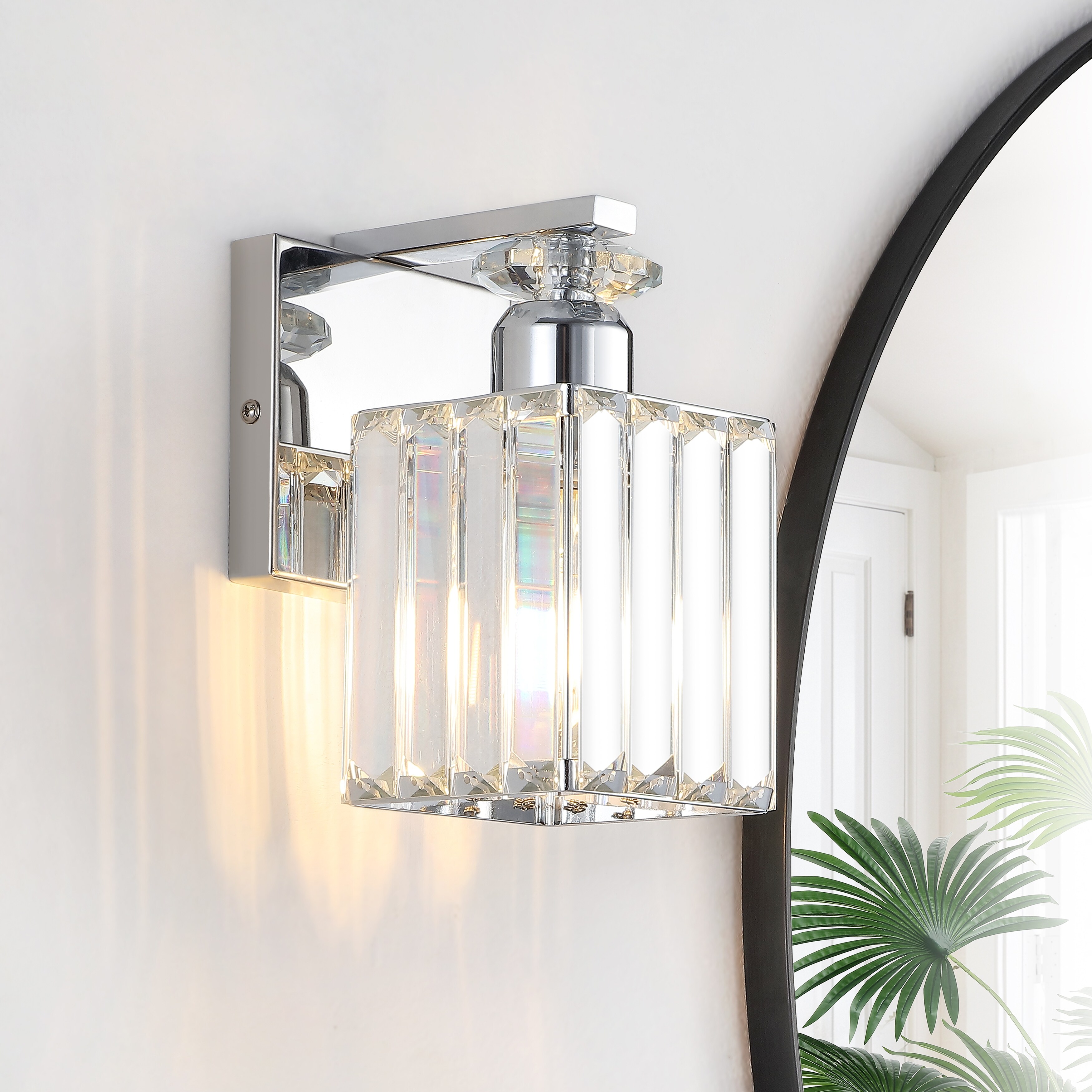 WINGBO 1 Light Crystal Bathroom Vanity Light，Chrome Modern Bathroom Light Fixtures - N/A - Mycitystee