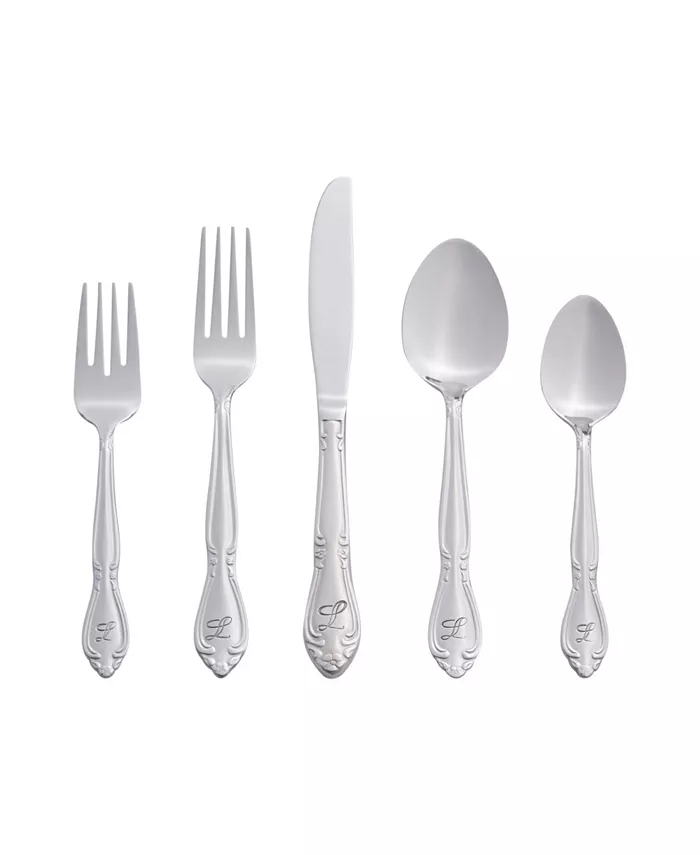 RiverRidge Home Riverridge Rose 46 Piece Monogrammed Flatware Set - L， Service for 8 - Mycitystee