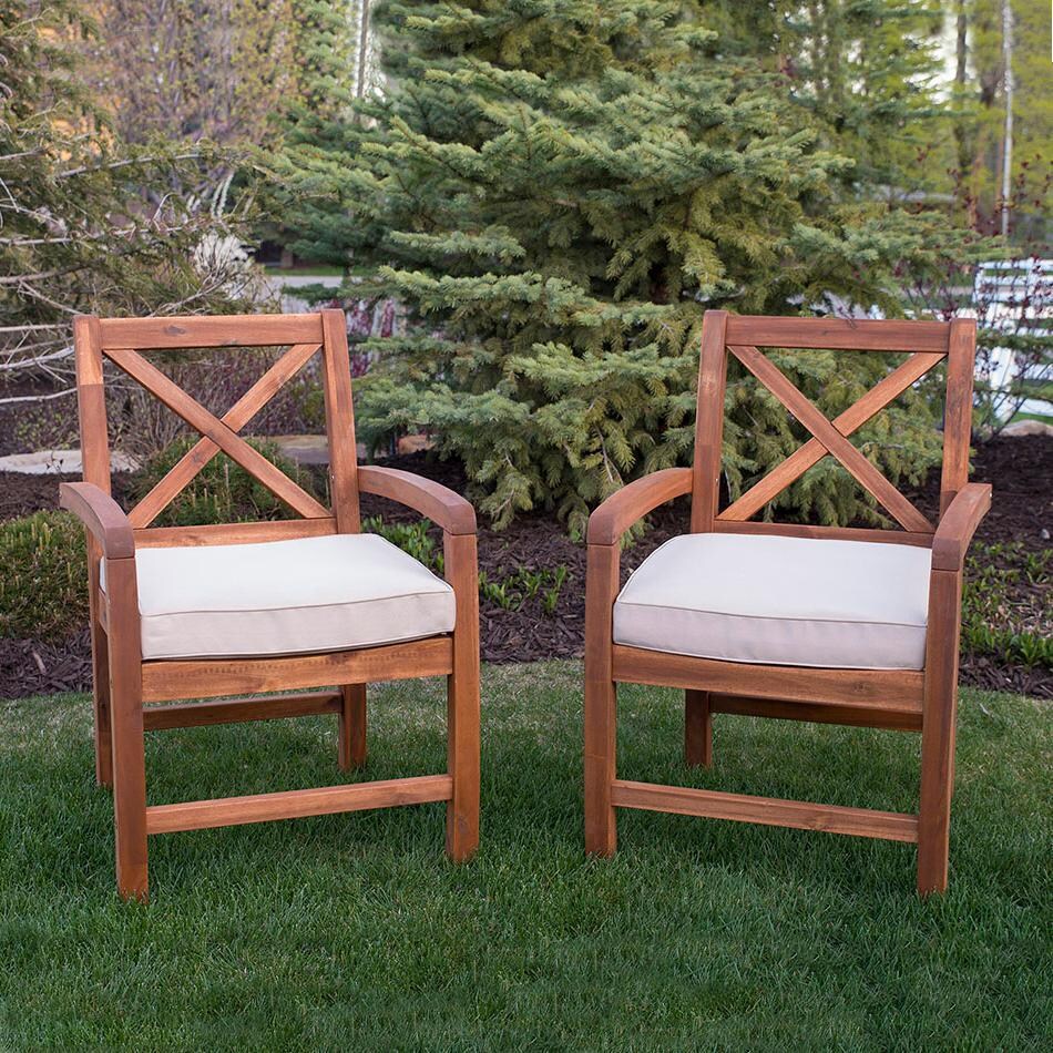 Ultimate Patio Camille Way 2 Piece Acacia Patio Dining Arm Chair Set W/ Natural Cushions - Mycitystee
