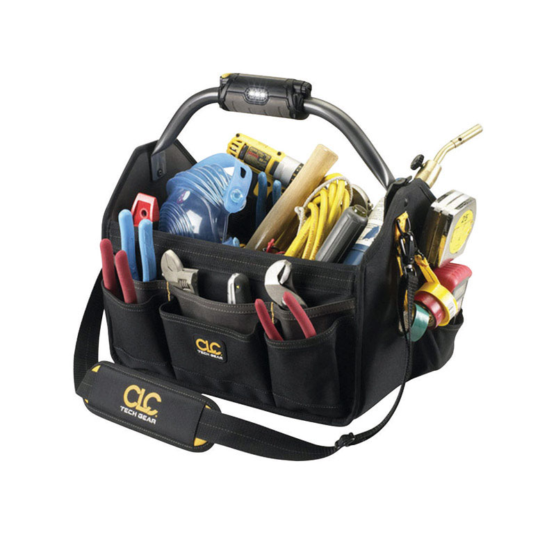CLC Tech Gear 8.5 in. W X 11.5 in. H Polyester Lighted Tool Bag 22 pocket Black 1 pc - Mycitystee