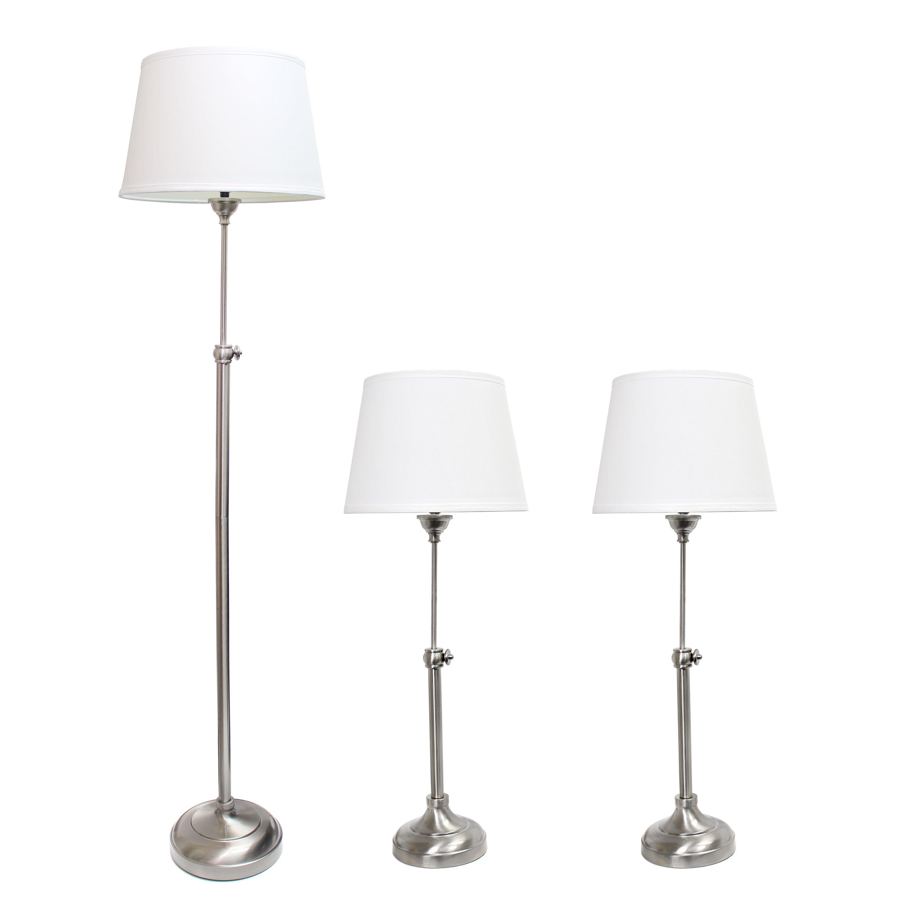 Elegant Designs Brushed Nickel Adjustable 3-Pack Lamp Set (2 Table Lamps， 1 Floor Lamp) - Mycitystee