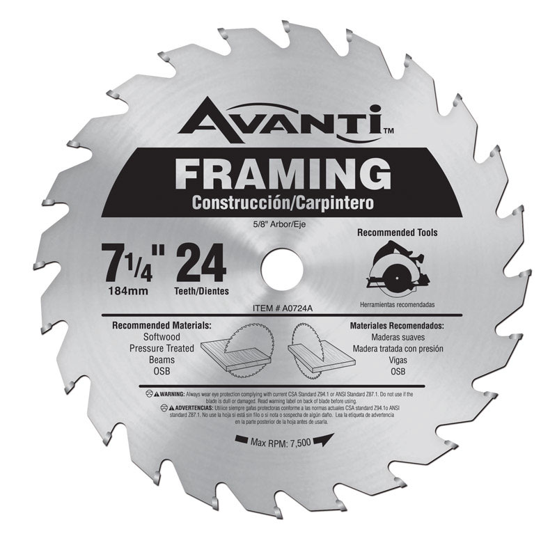 Freud Avanti 7-1/4 in. D X 5/8 in. Carbide Tip Steel Framing Blade 24 teeth 1 pc - Mycitystee