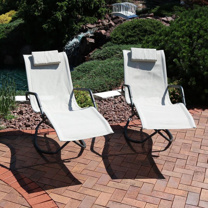 Ultimate Patio Outdoor Folding Rocking Chaise Lounge Chair W/ Headrest Pillow - Mycitystee