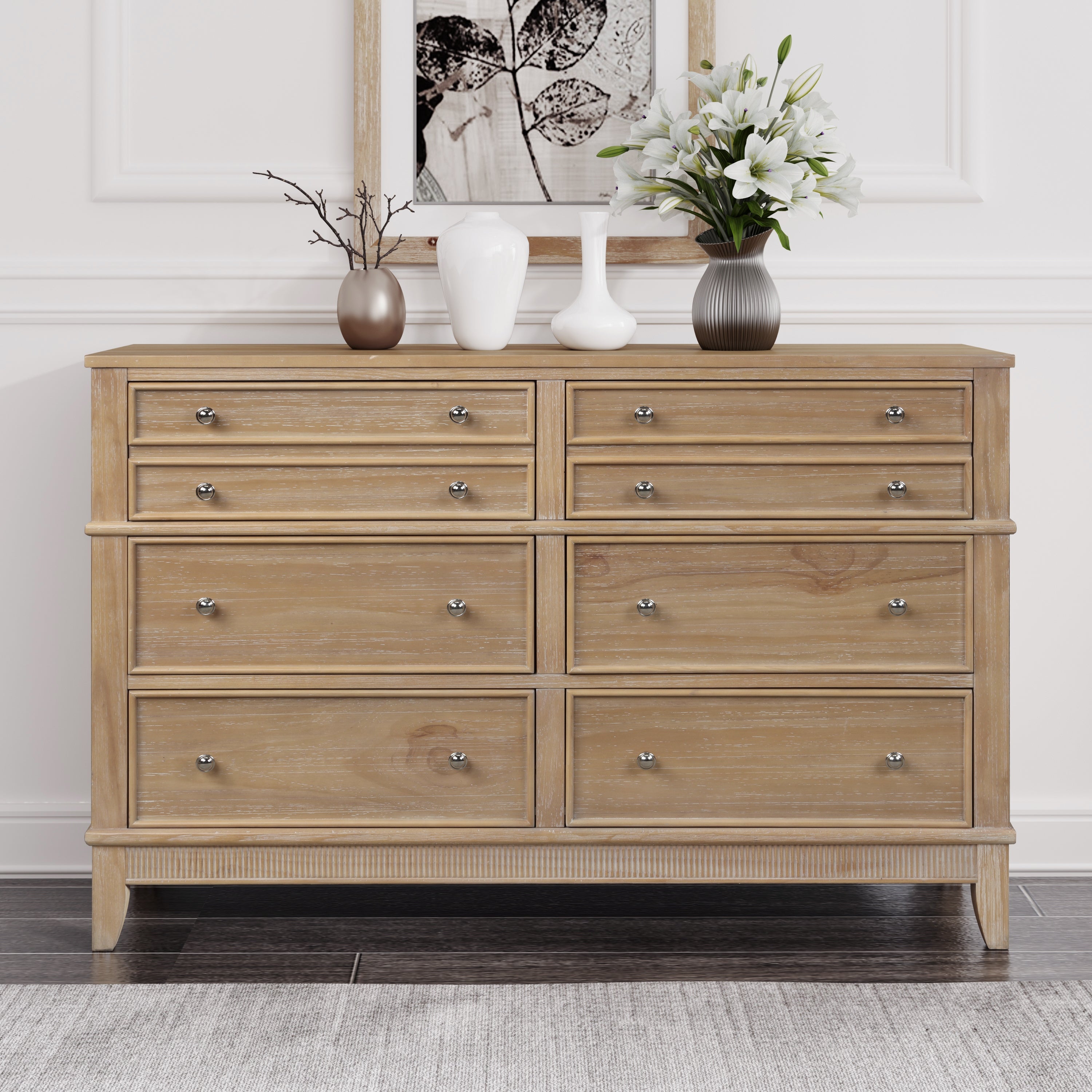 Global Pronex Solid Wood 6 Drawers Dresser with Jewelry Storage in Natural - - 35374266 - Mycitystee