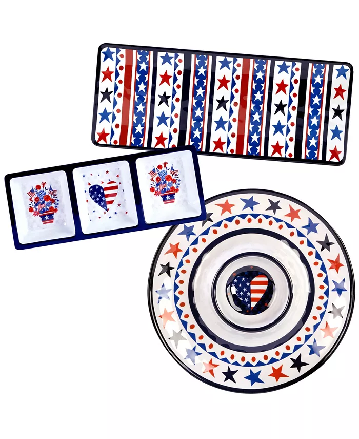 Certified International Stars and Stripes Melamine Hostess Set， 3 Piece - Mycitystee