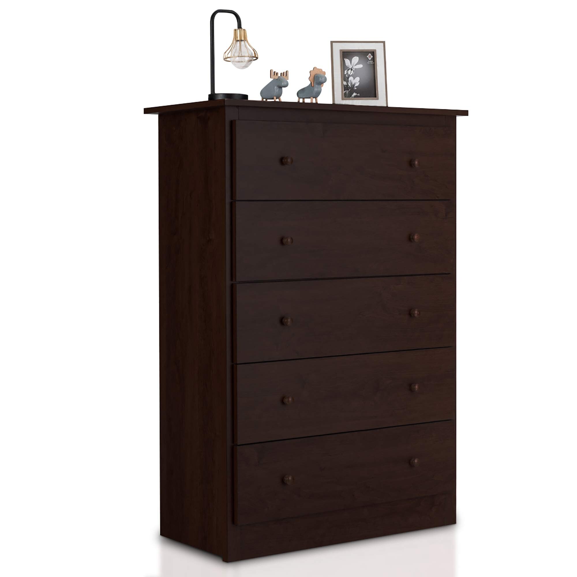 5-Drawer Chest， Wood Frame Dresser w/Smooth Slide Rail， Storage Unit for The Bedroom， Living Room， Hallway， Entryway， Espresso - - 37668467 - Mycitystee