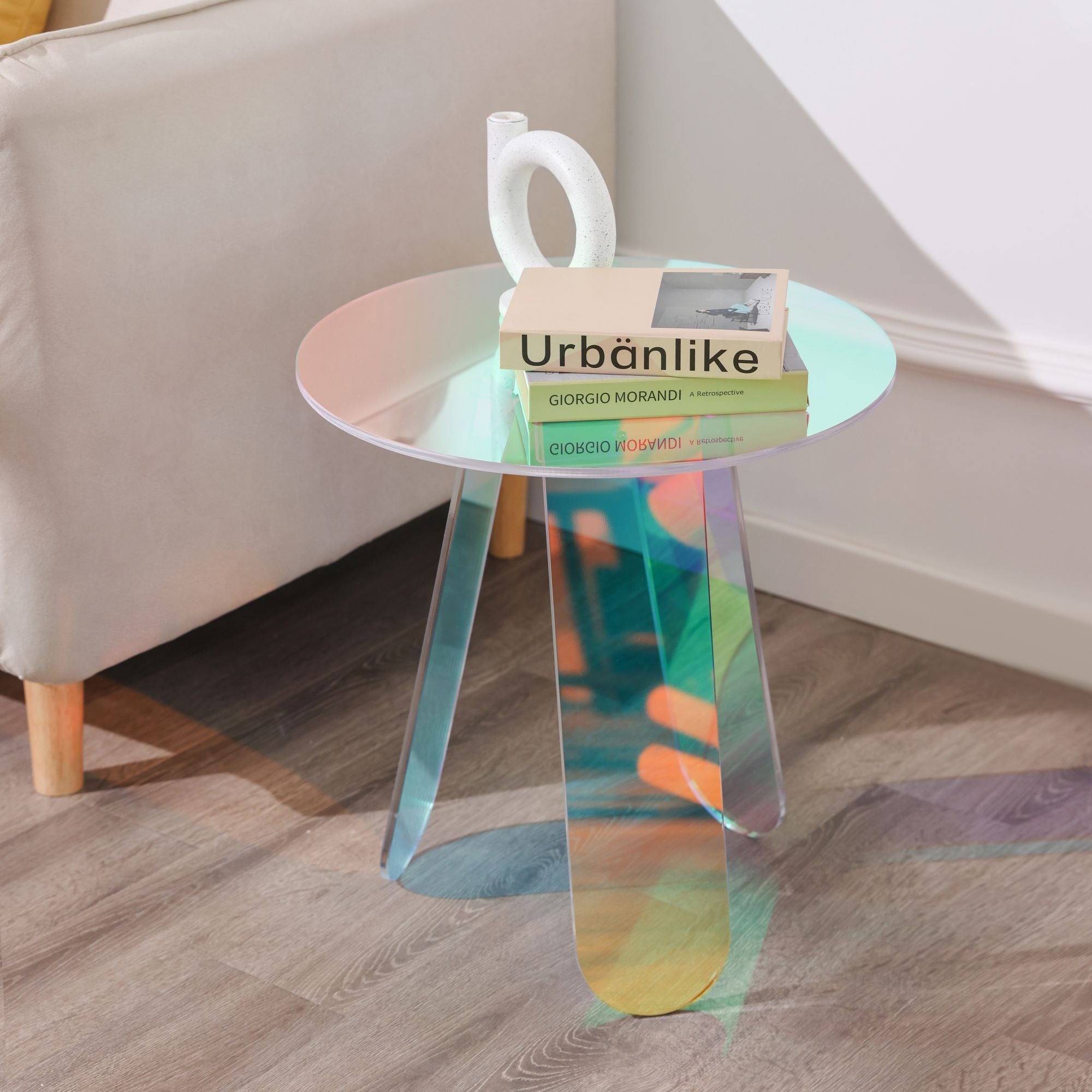 Royalcraft Acrylic End Table Round Side Table， Iridescent/Black - Mycitystee