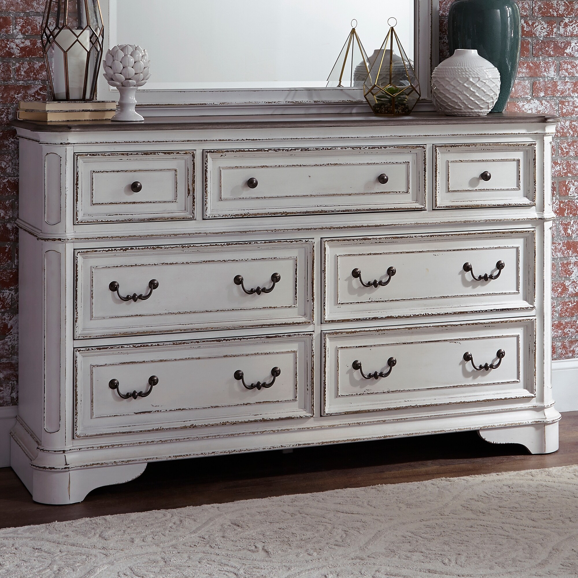Magnolia Manor Antique White Weathered Bark 7 Drawer Dresser - - 17305889 - Mycitystee