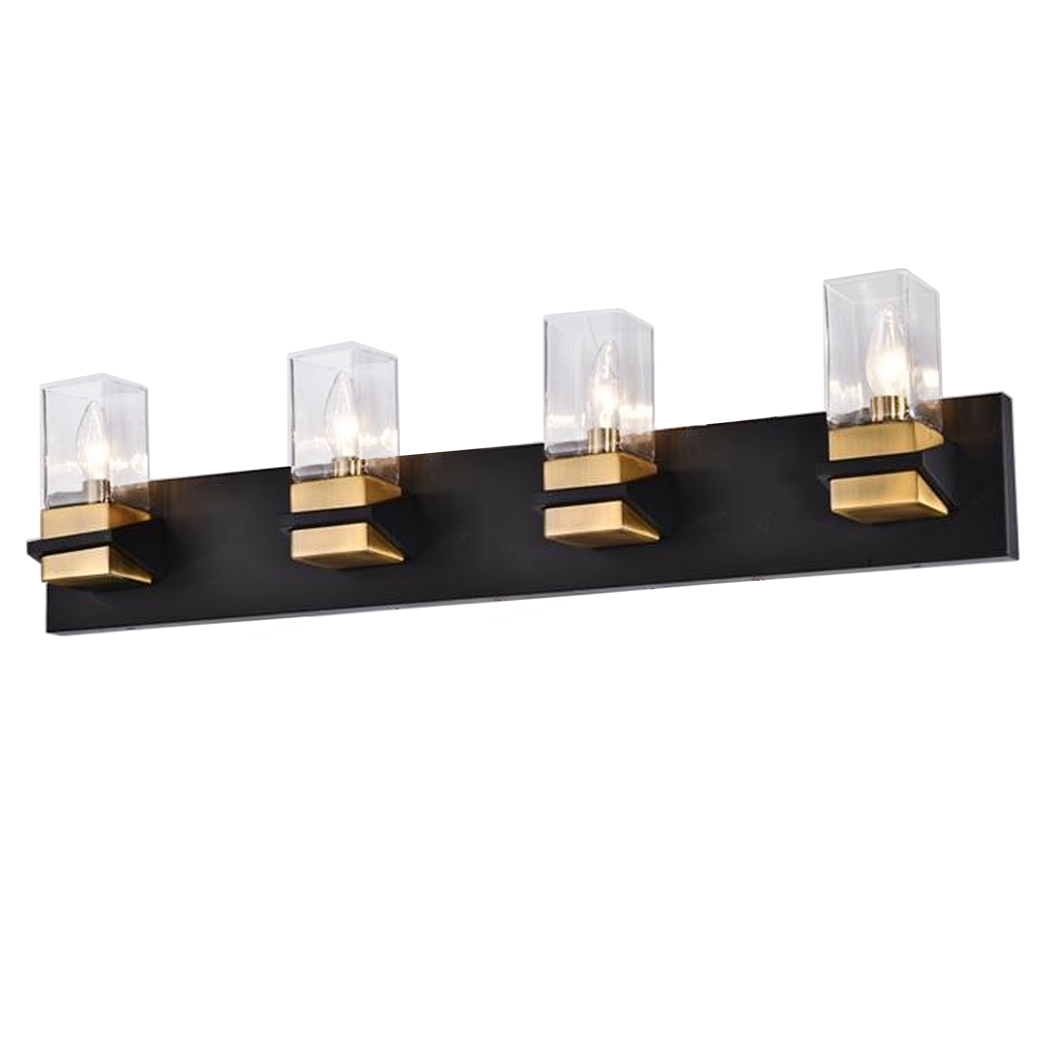 Dainolite Veronica 4 Light Modern Contemporary Vanity， Matte Black and Aged Brass w/ Clear Glass - Mycitystee
