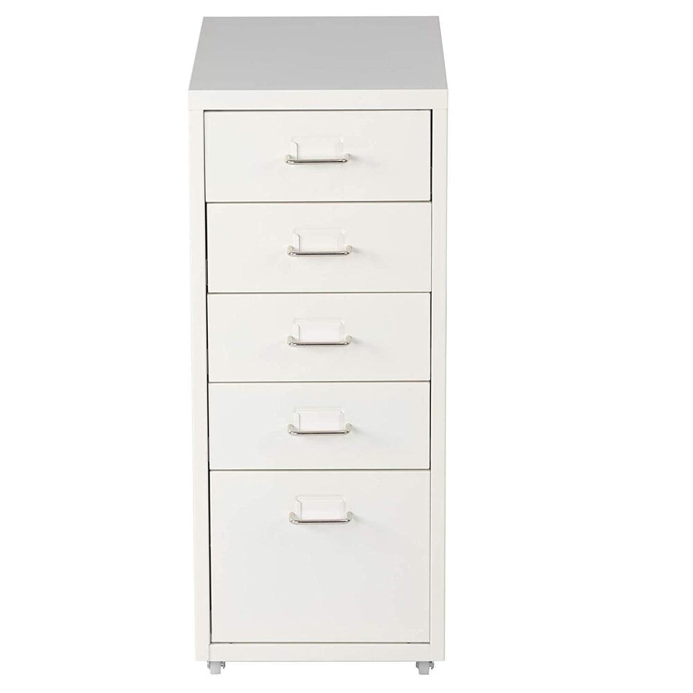 5 Drawer Chest Metal Storage Dresser Cabinet for Home Office Cabinets， White - - 37926715 - Mycitystee
