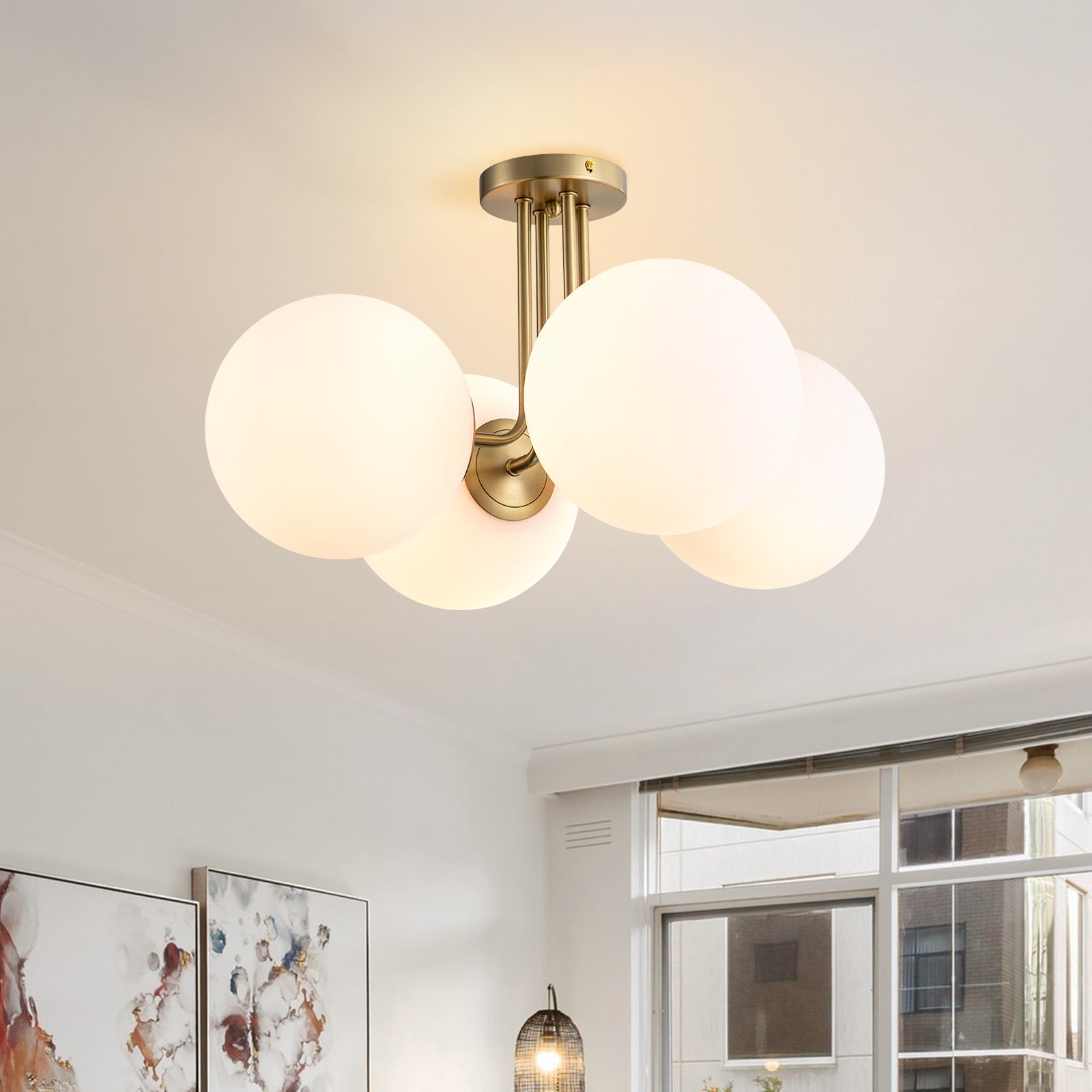 4 - Light Modern Linear Globe Glass Semi Flush Mount Ceiling Light - Mycitystee
