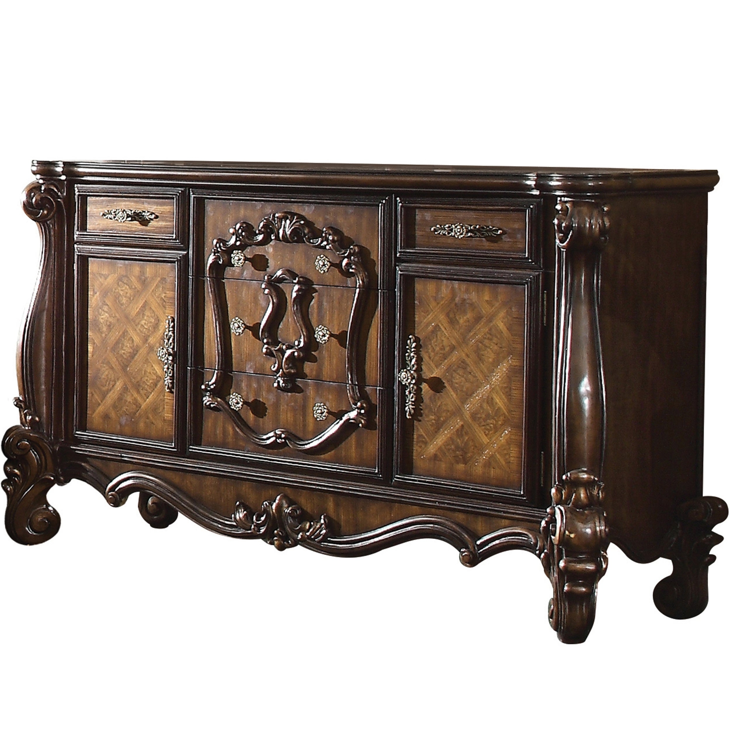 Traditional Wooden Dresser with 5 Drawers and 2 Cabinets， Brown - - 31491725 - Mycitystee