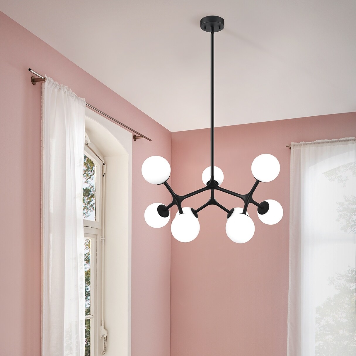 Eglo Maragall Semi Flush or Pendant w/ Matte Black Finish and Opal Glass - Mycitystee
