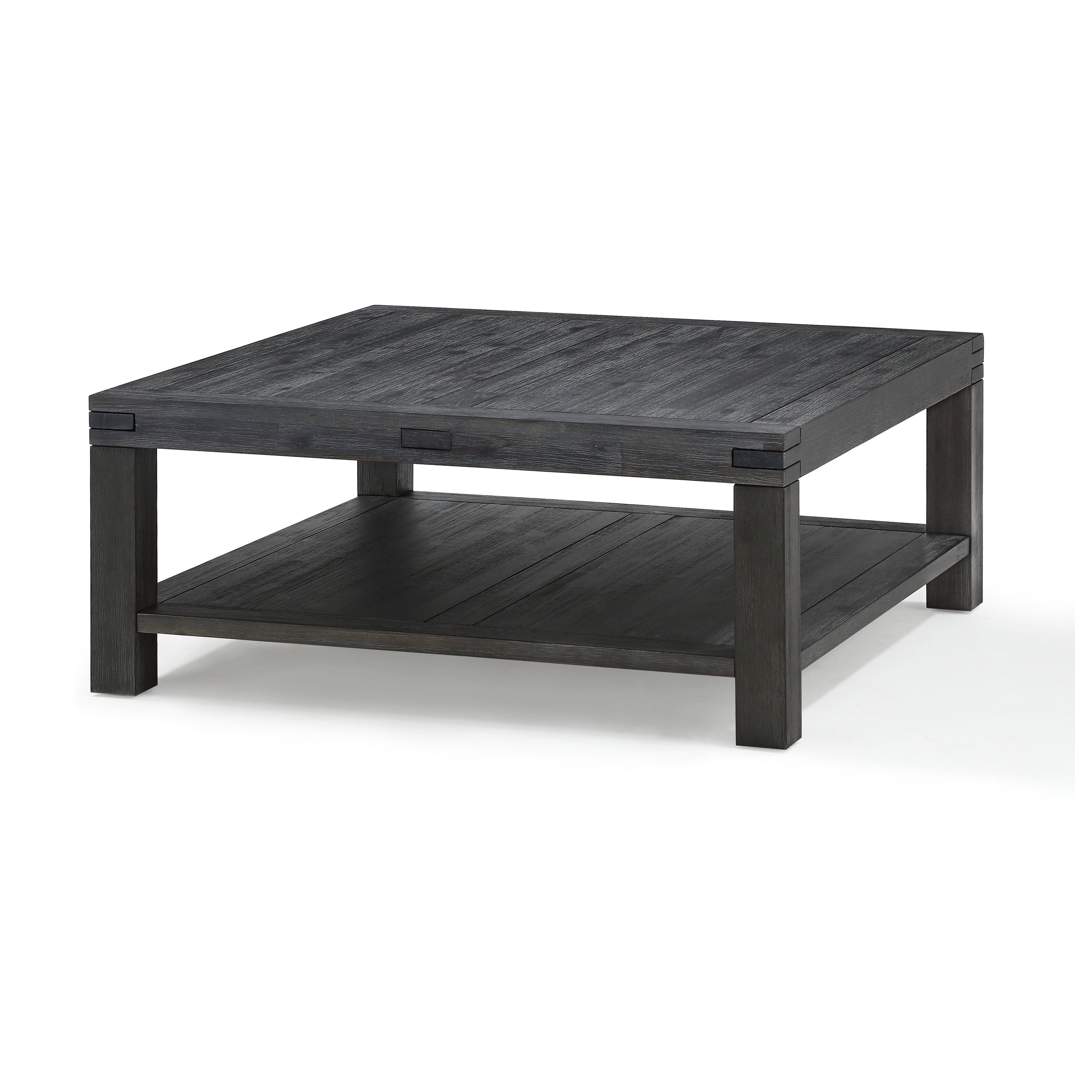 Square Coffee Table with Block Legs and 1 Open Shelf， Dark Gray - Mycitystee