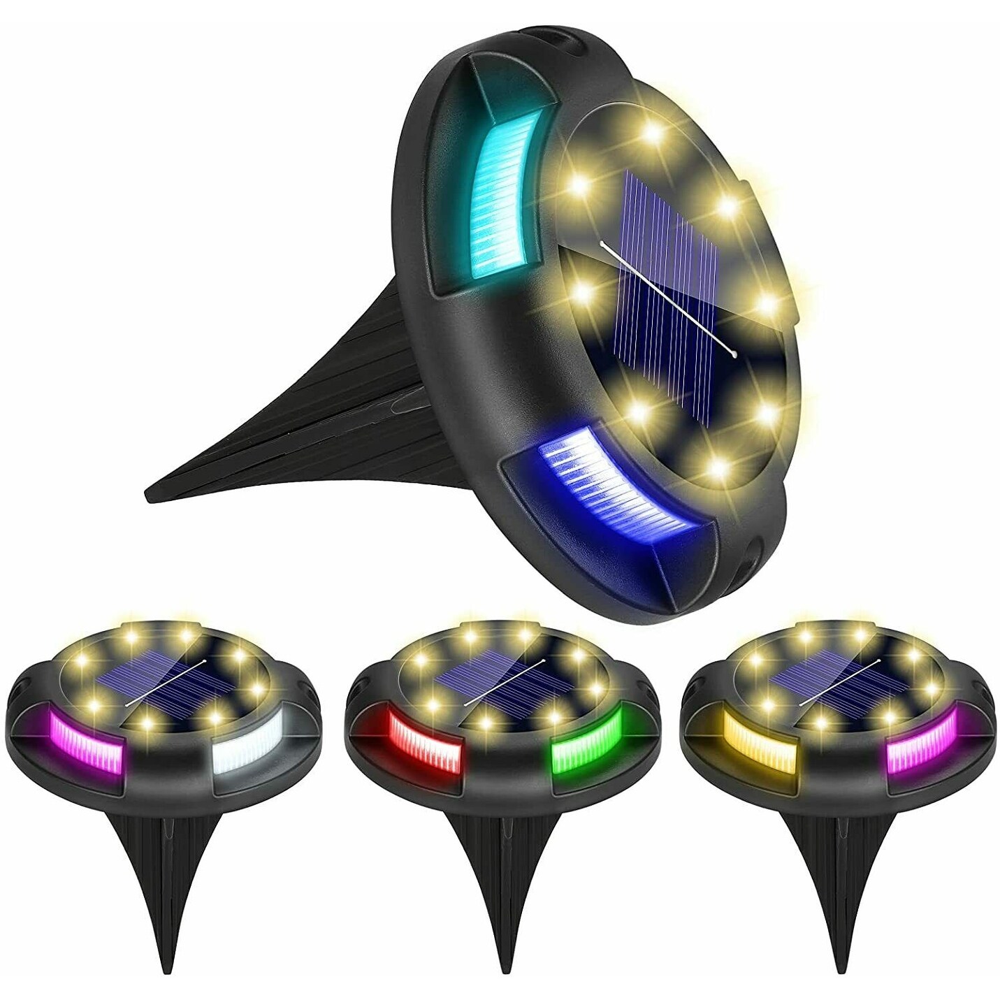 4 Pack Solar Ground Disk Lights for Pathway 12 LED - Mycitystee