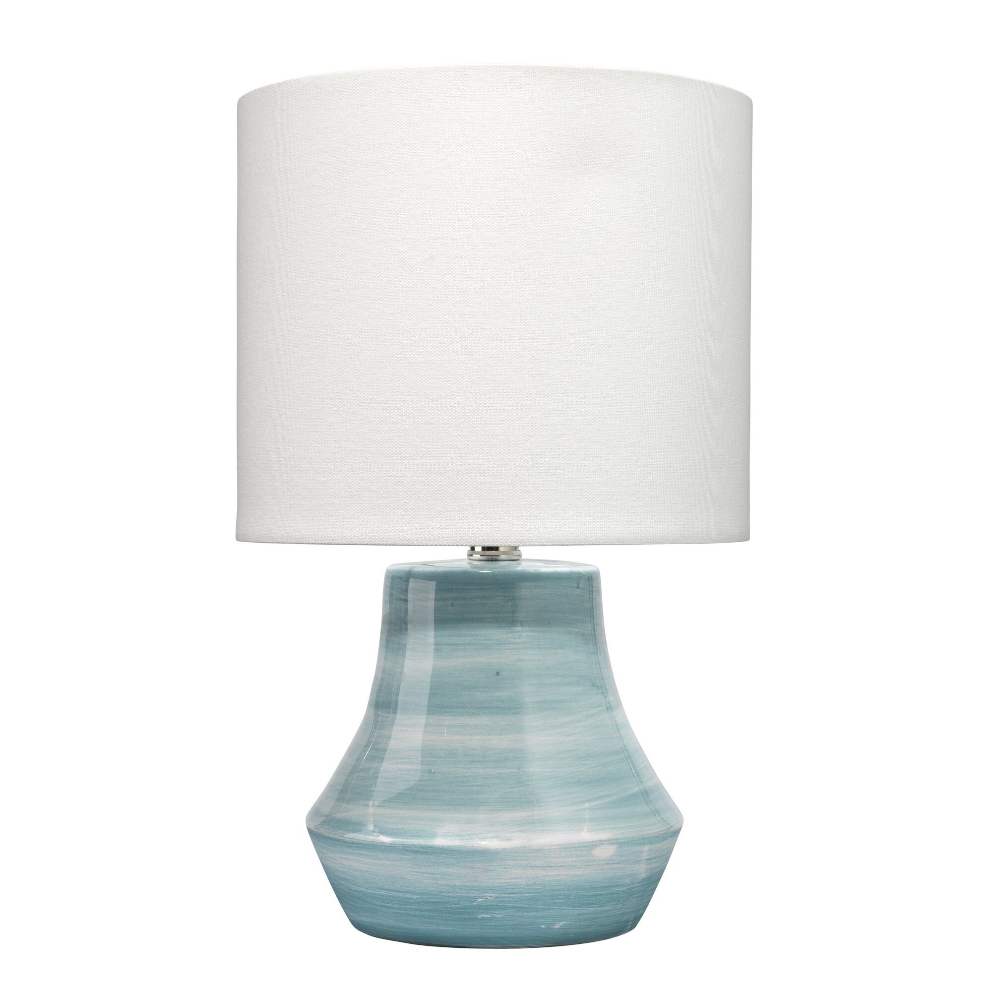 Table Lamp with Drum Shade and Pedestal Base， White and Blue - Mycitystee