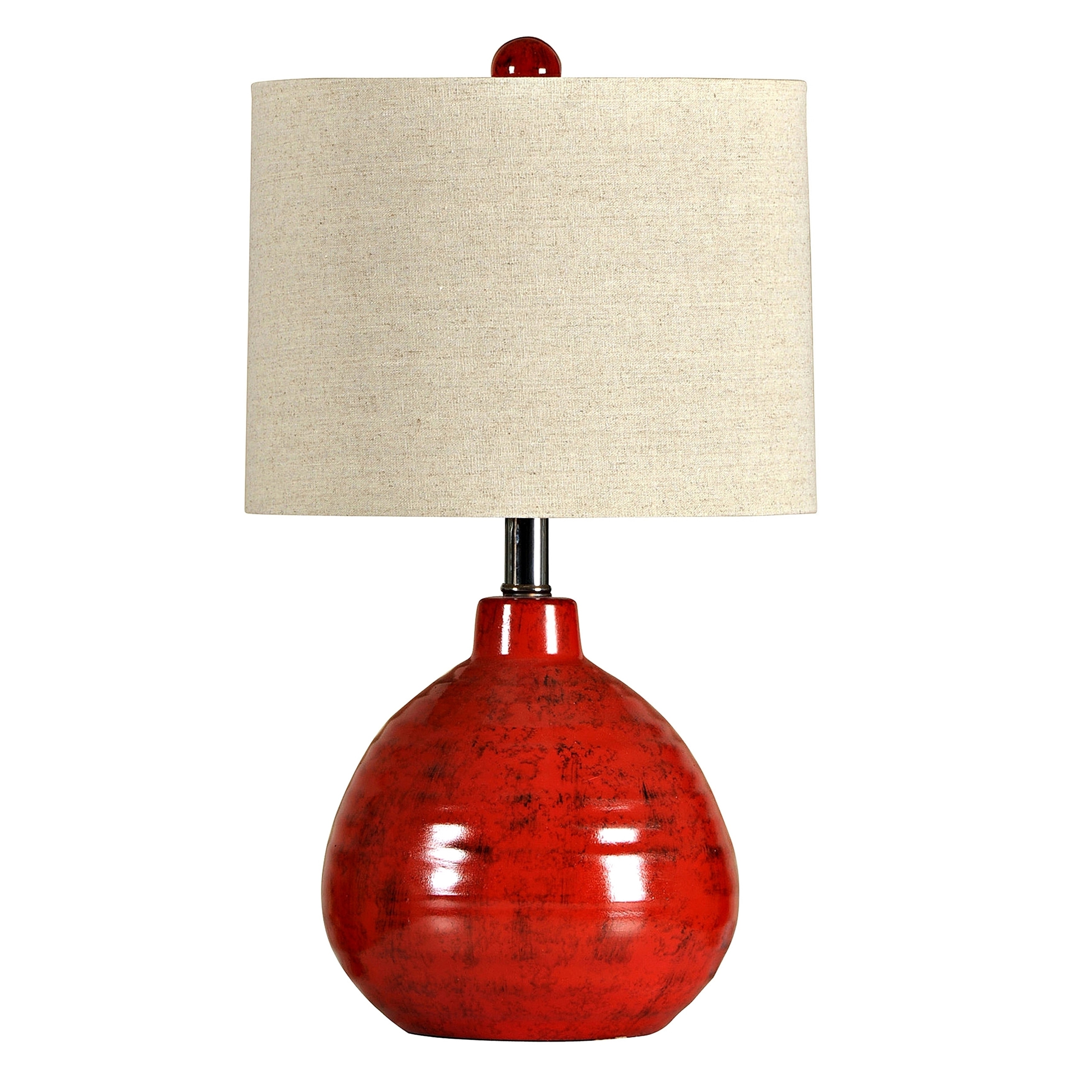 StyleCraft Cameron Ceramic Apple Red Table Lamp - White Linen Shade - Mycitystee