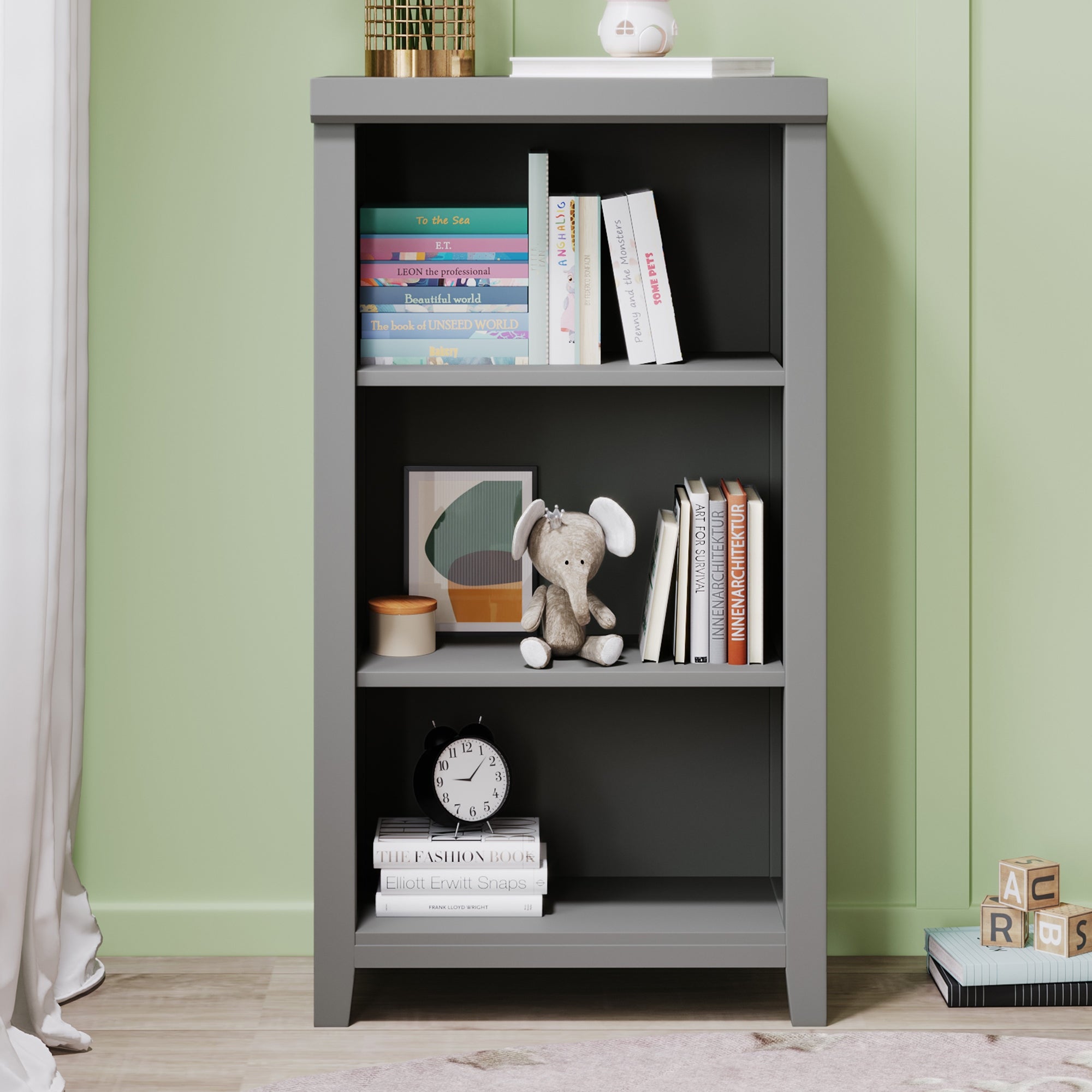 Global Pronex 3-Tier Open Shelf Bookcase Storage Cabinet Nightstand for Bedroom Living room Home，Gray - - 35665636 - Mycitystee
