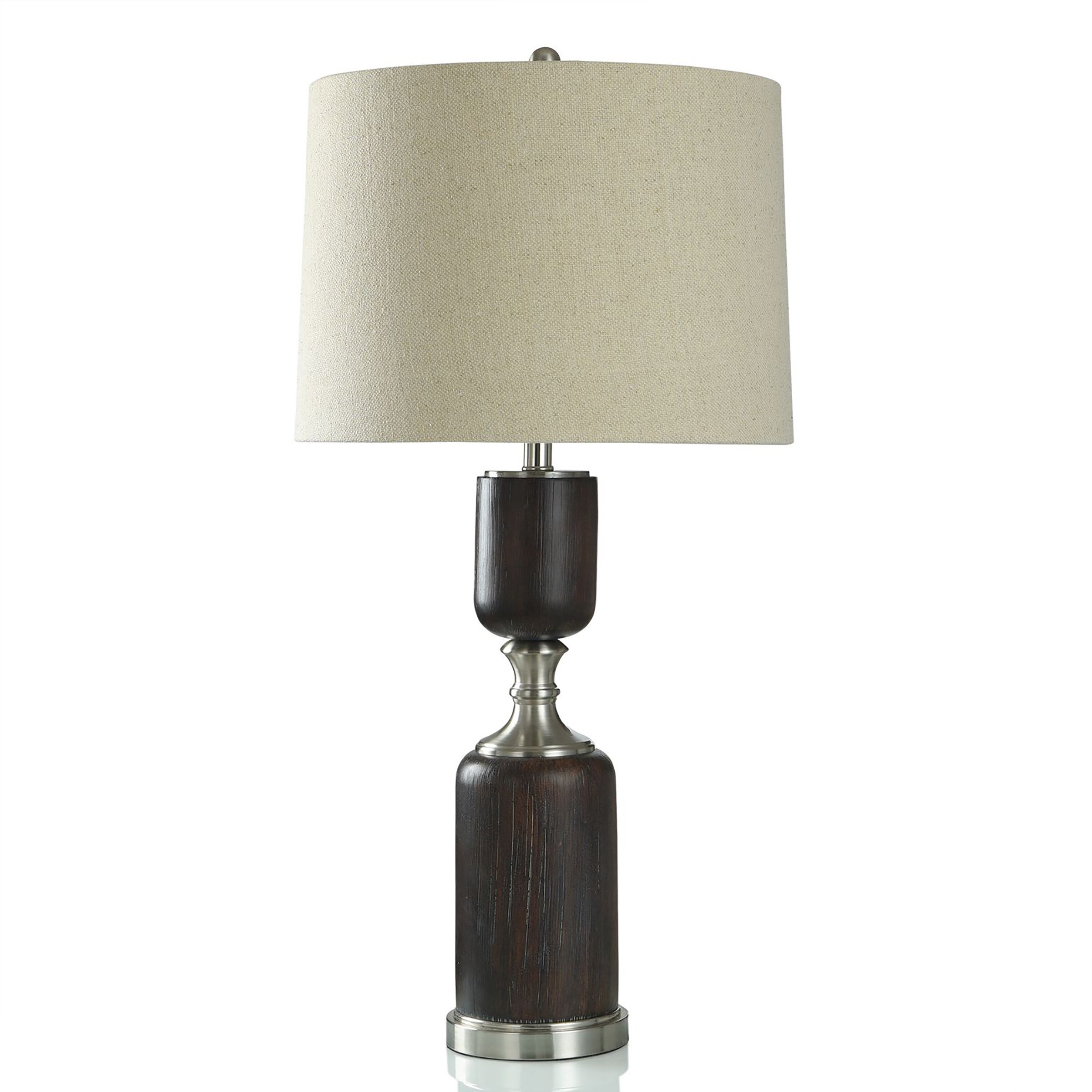 Wood Bridge Silver Table Lamp - Mid-Century Modern Design With Faux Wood Finish - Mycitystee