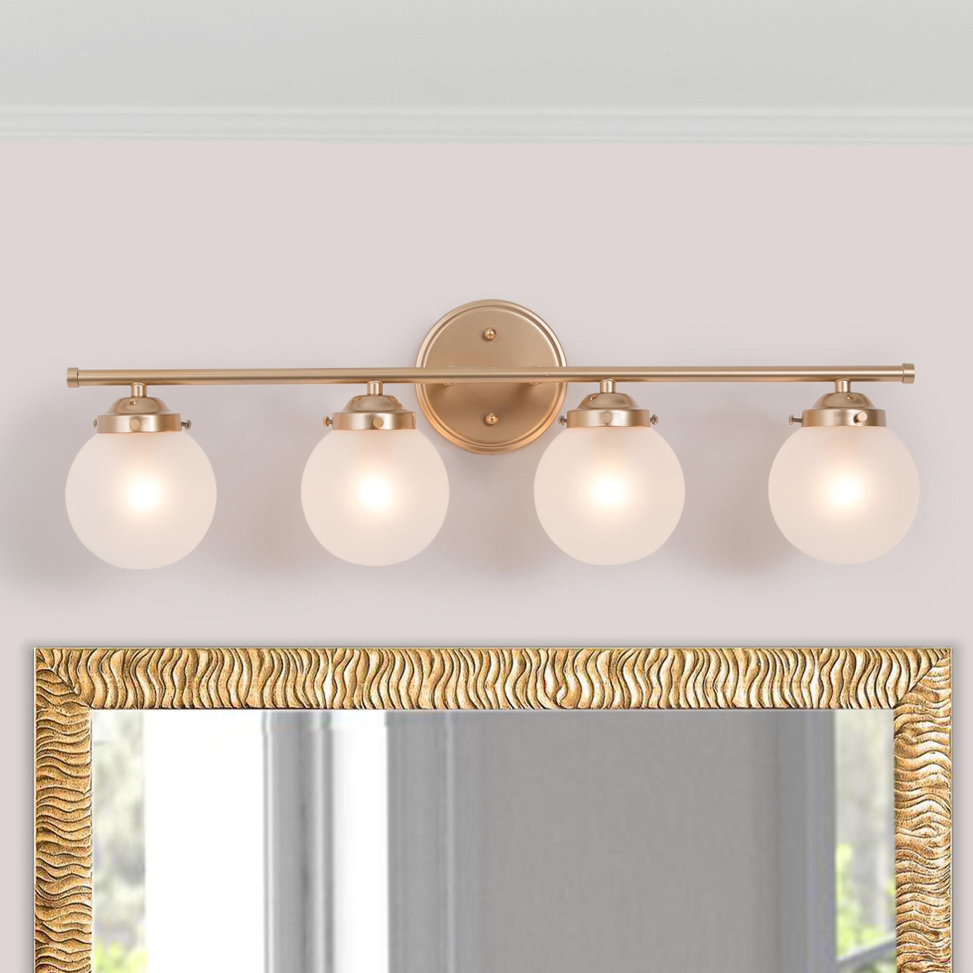 Bela Mid-Century Modern 4-Light Linear Gold Glass Bathroom Vanity Light for Powder Room - Mycitystee