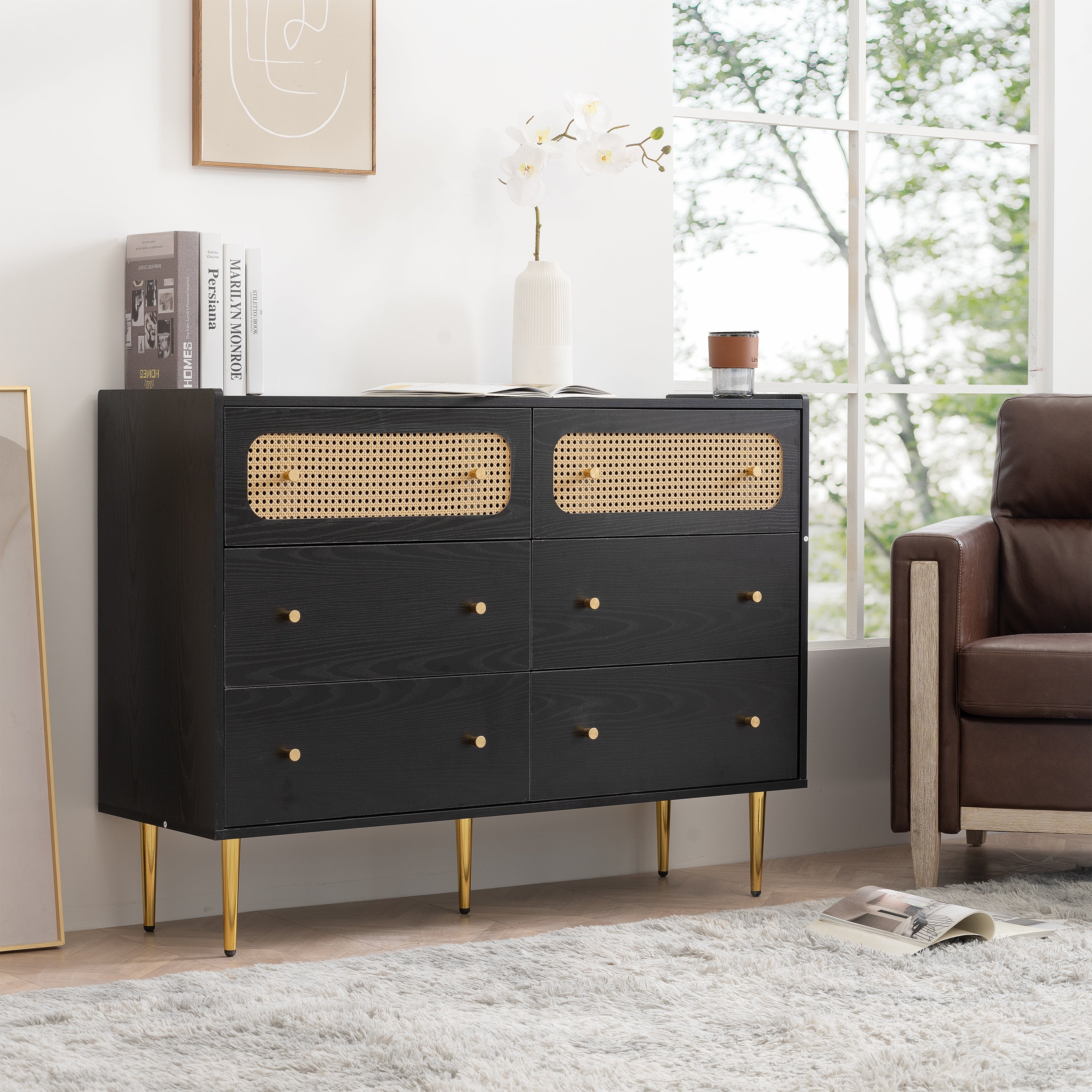 Modern 6 Drawer Wood Dresser， Floor Storage Drawer Cabinet - - 37982521 - Mycitystee