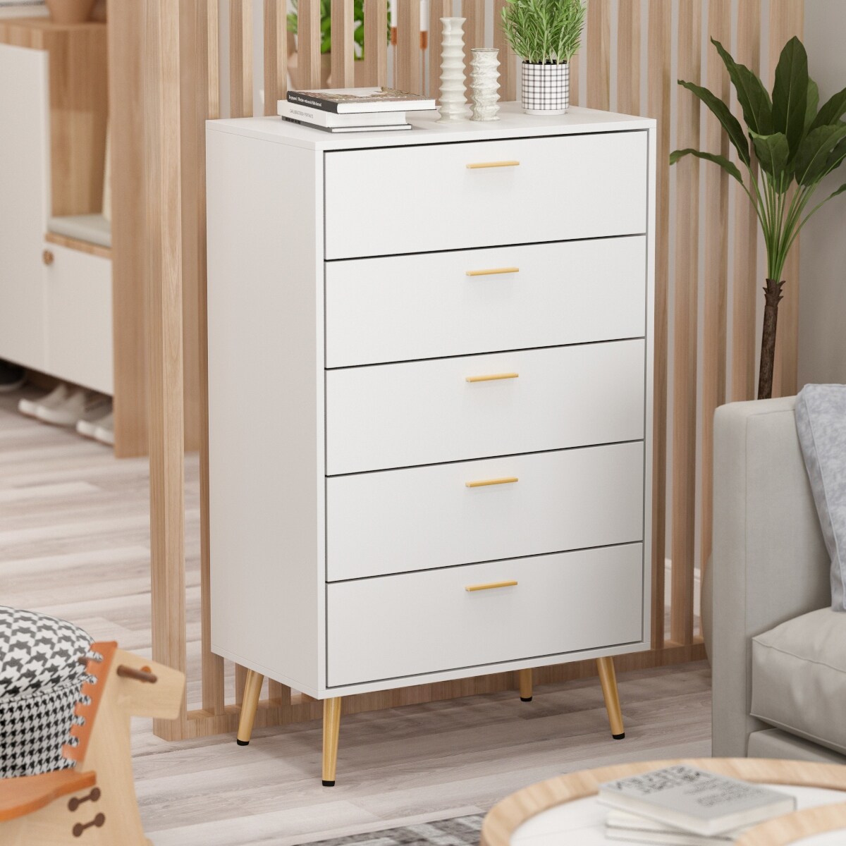 5 Drawer 27.4'' W Chest Dresser In WhiteandGold - - 35642732 - Mycitystee