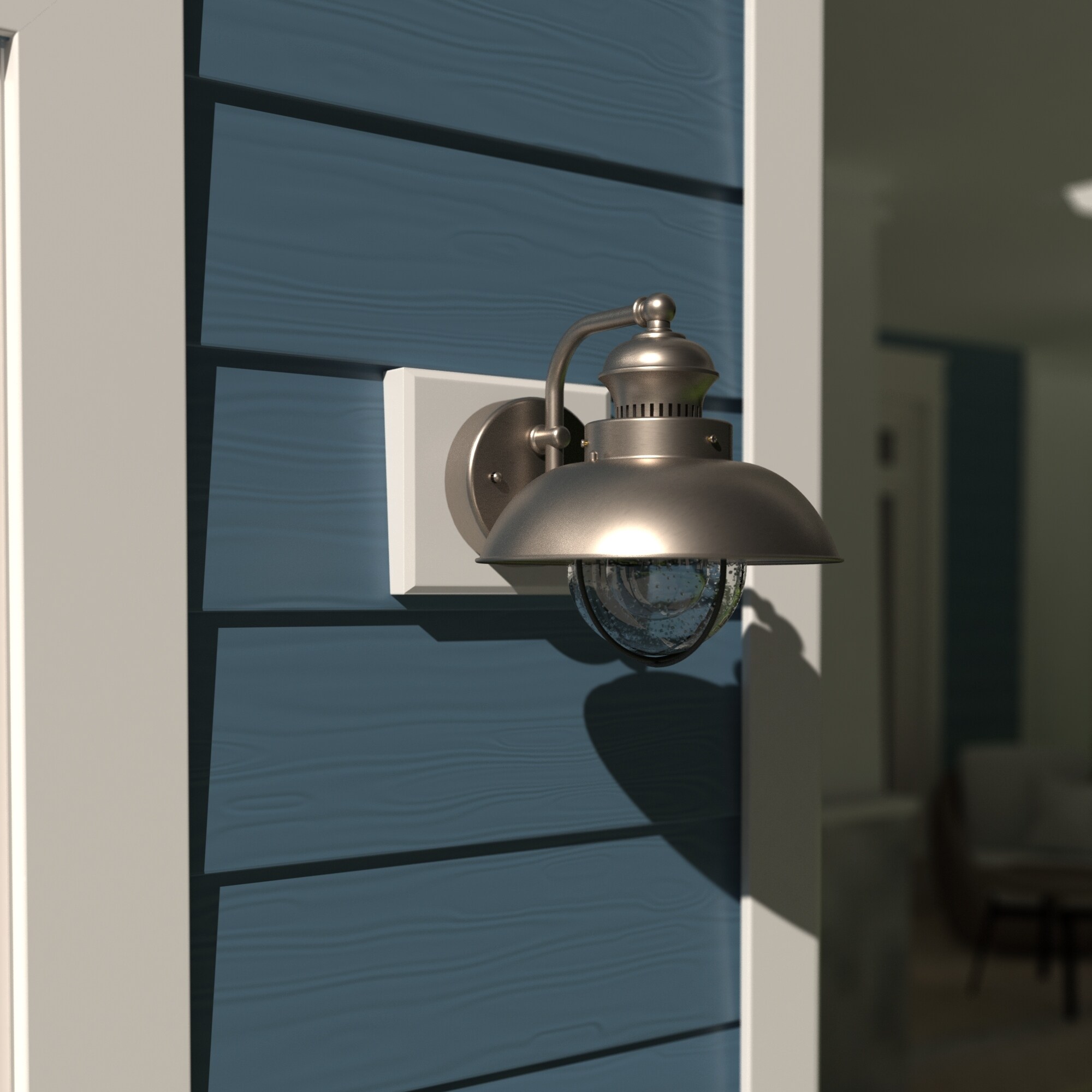 Harwich Brushed Nickel 1 Light Nickel Coastal Barn Dome Outdoor Wall Lantern - 8-in W x 8-in H x 9.25-in D Shopping - The Best Deals on Outdoor Barn L - Mycitystee