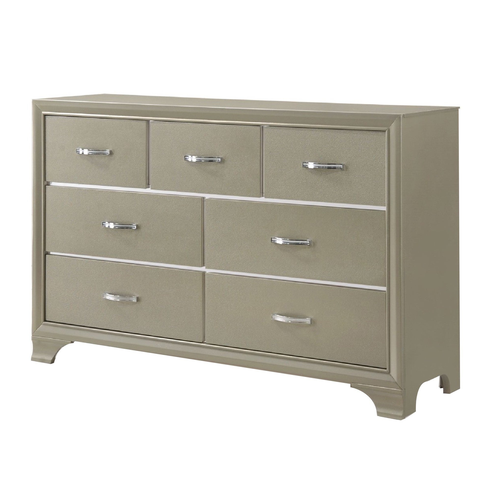 Wooden Seven Drawer Dresser With Bracket Legs， Champagne - - 25687776 - Mycitystee