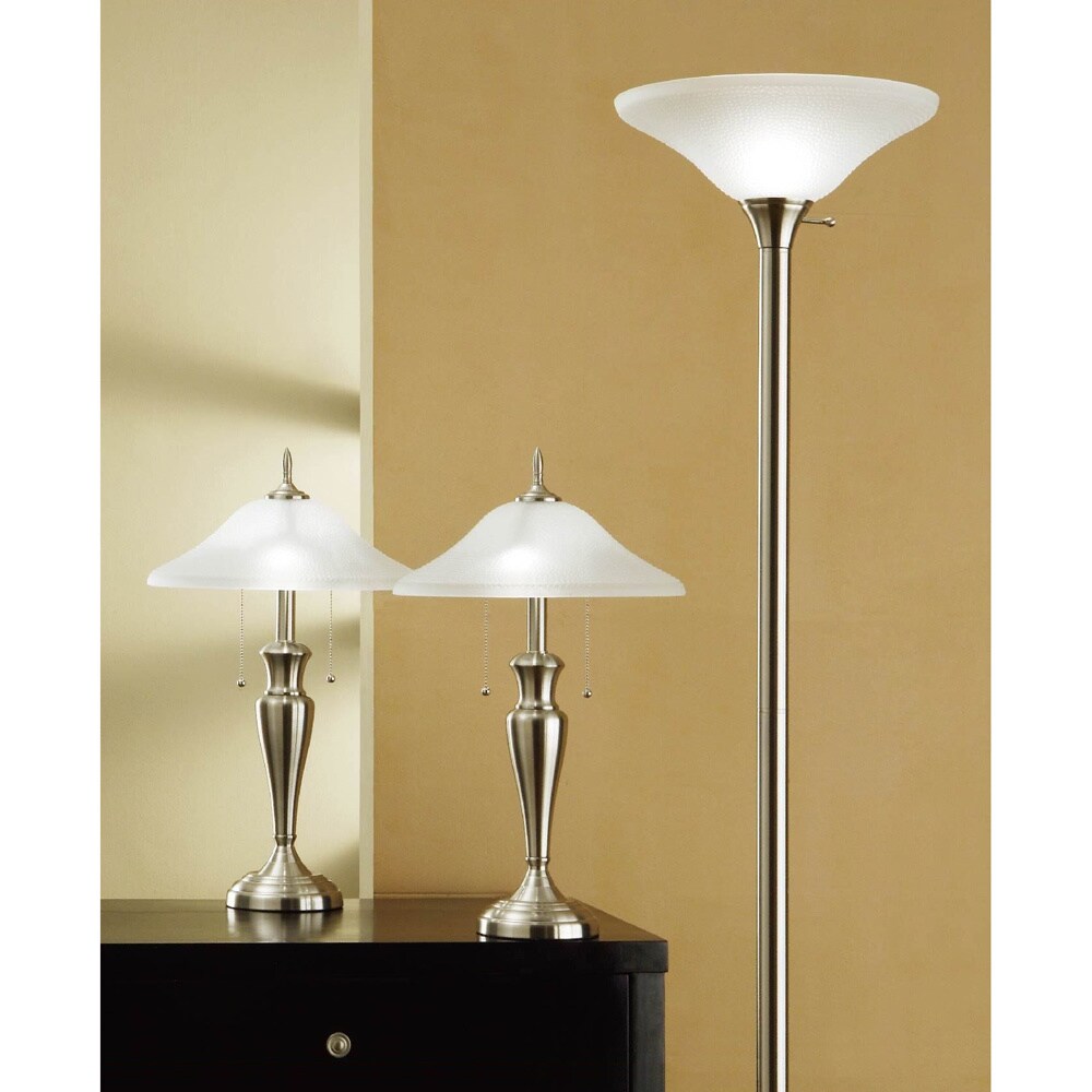 Artiva USA 3-piece 71-inch Torchiere and 24-inch Table Lamps with a Brushed Steel Finish and Quality Hammered Glass Shades - Mycitystee