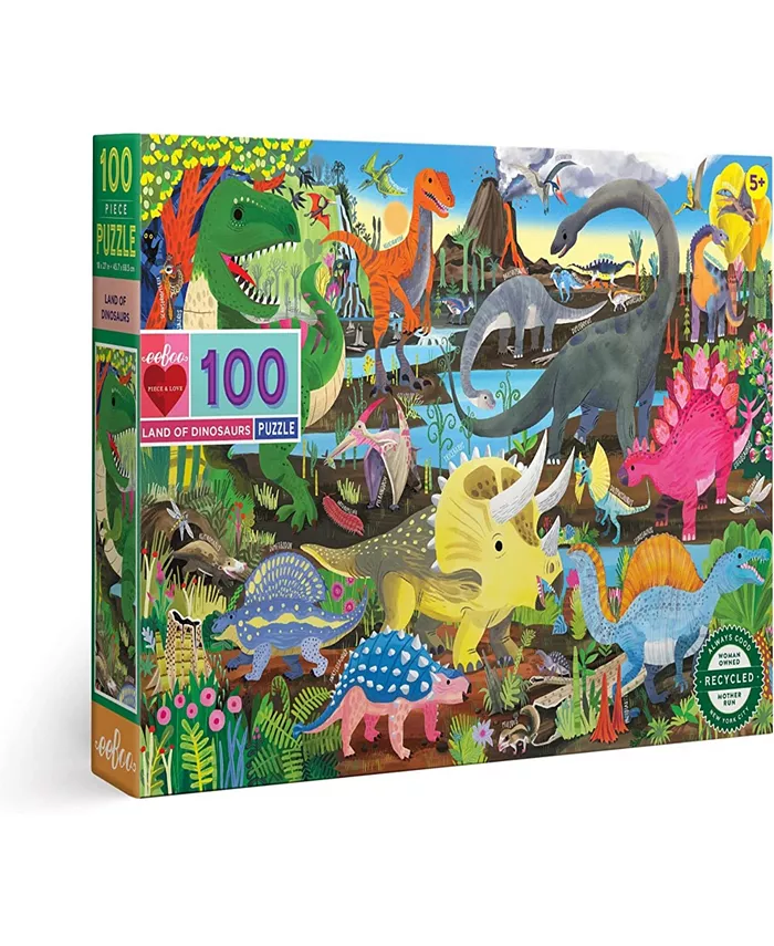 Eeboo Land of Dinosaurs 100 Piece Puzzle Set - Mycitystee