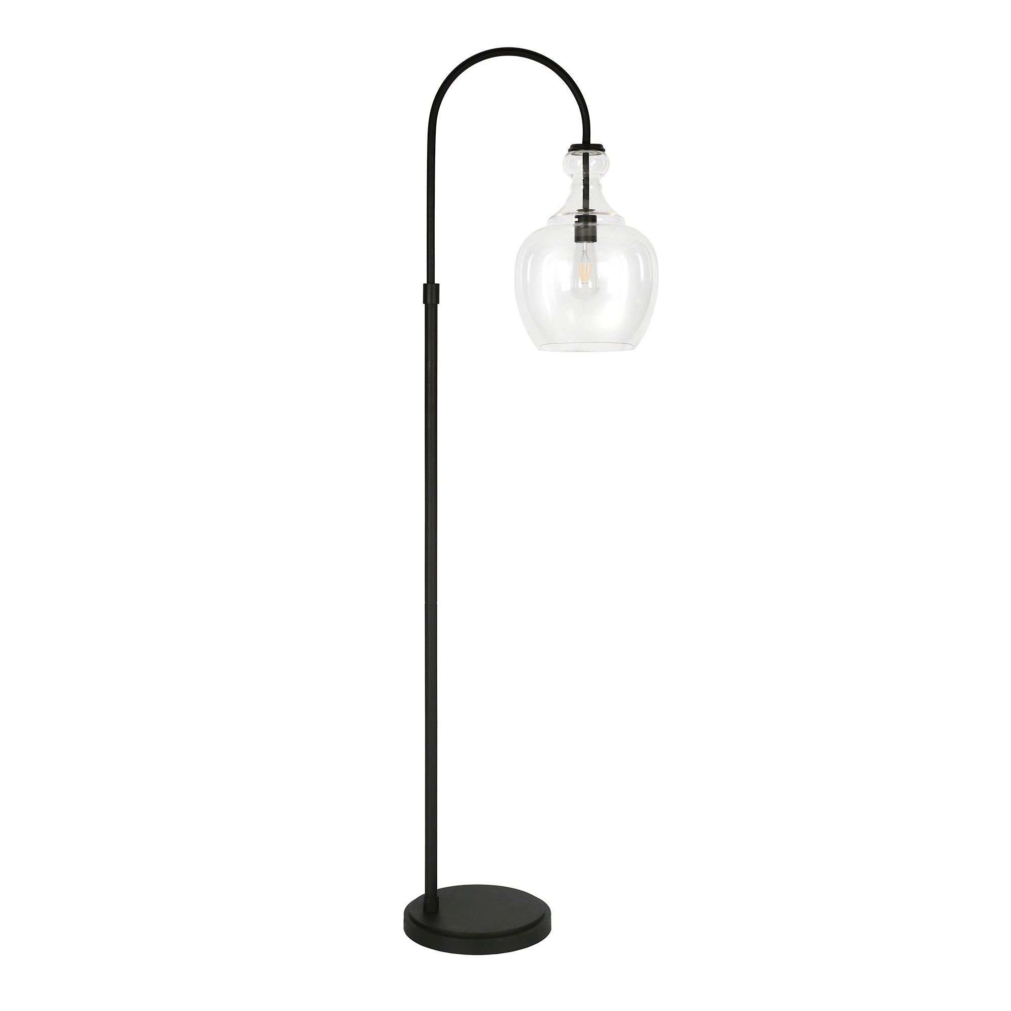 Mid-Century Modern Metal Arc Floor Lamp with Clear Glass Shade - Black - Mycitystee