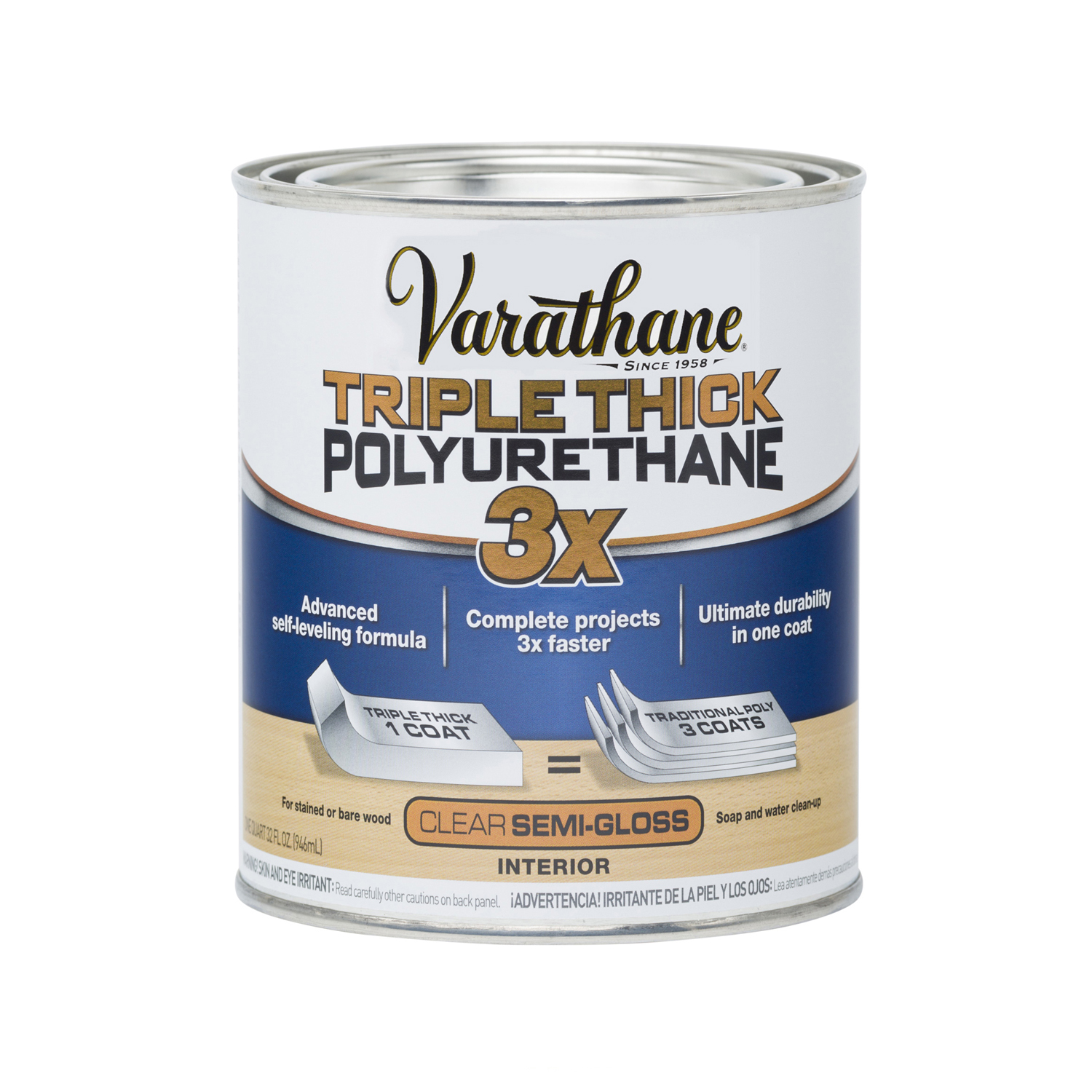 Varathane Transparent Semi-Gloss Clear Water-Based Acrylic Triple Thick Polyurethane 1 qt - Mycitystee