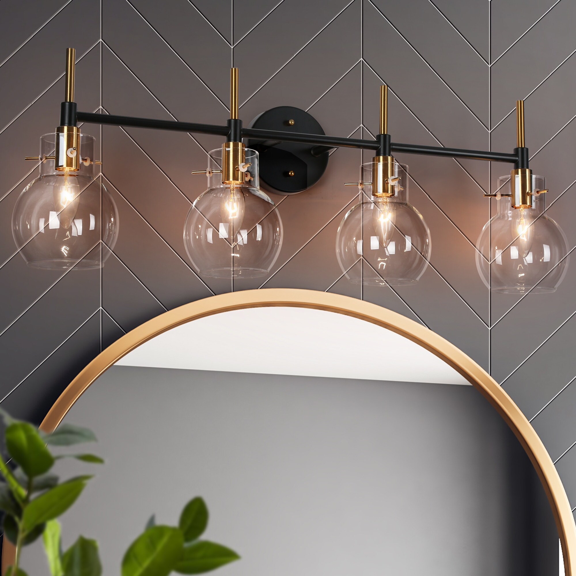 4-Light Modern Gold Bathroom Vanity Lights Glass Wall Sconces Lighting - Mycitystee