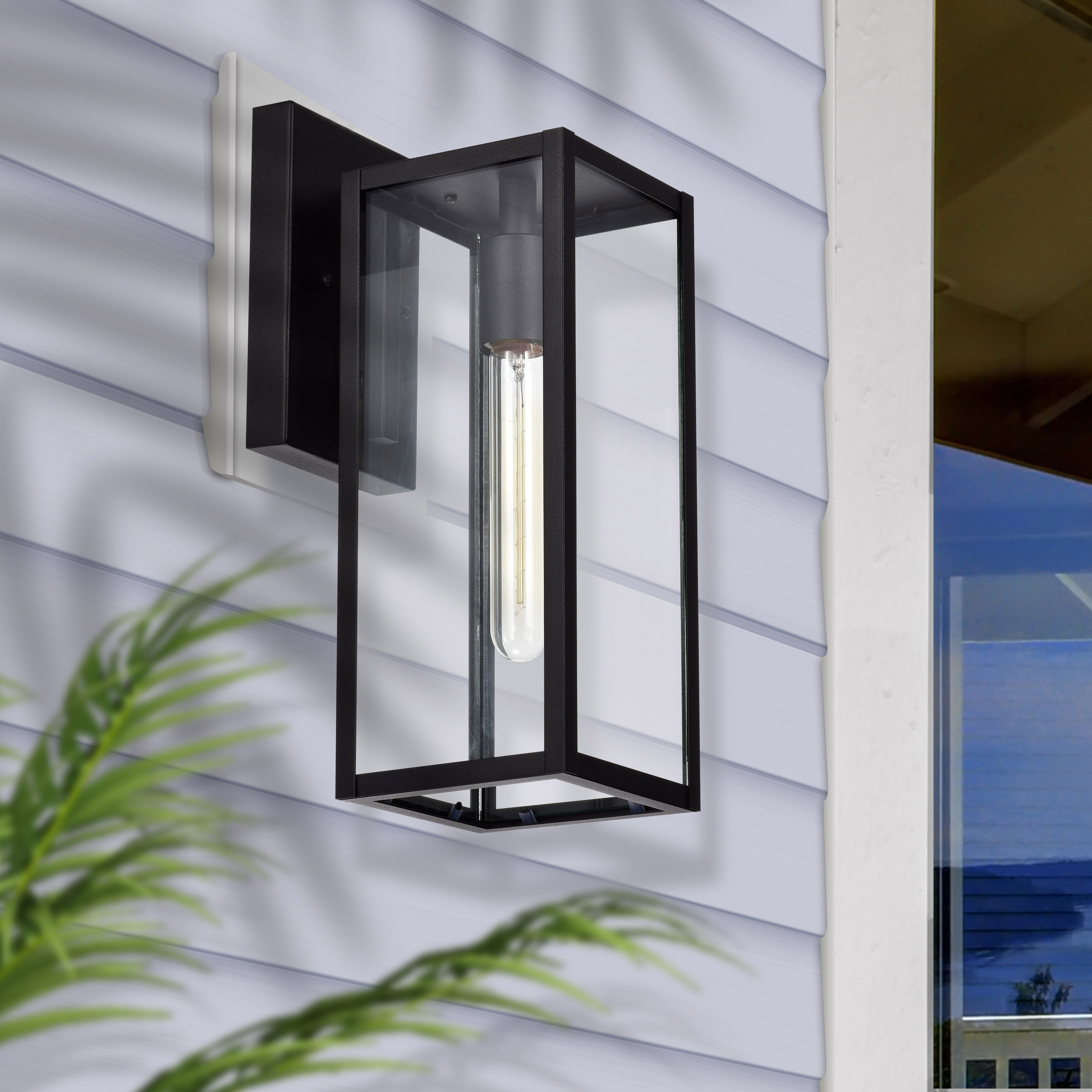 Outdoor 1-Light Traditional Modern Lantern， Black (2 piece set) - 14*5*7 - Mycitystee