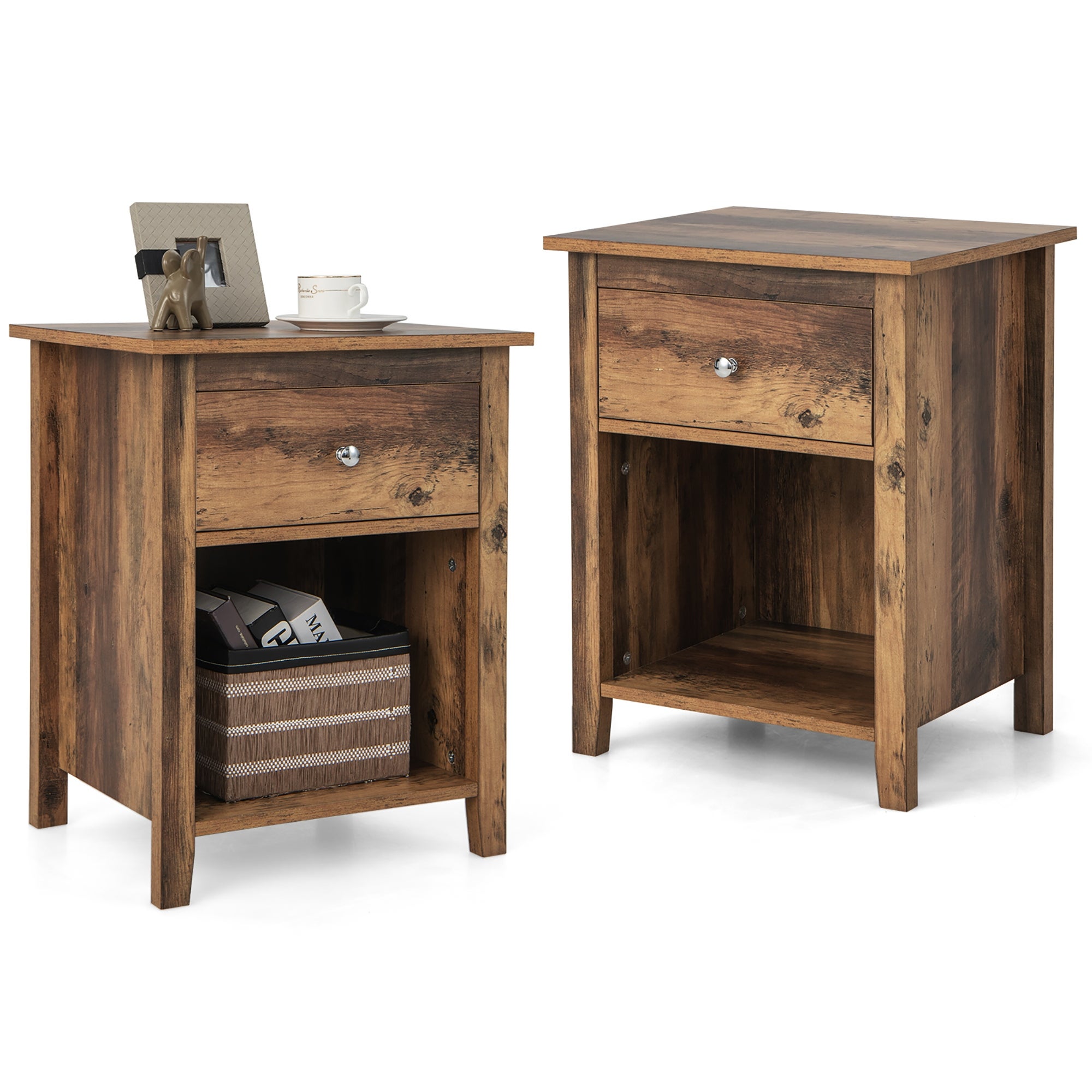 Costway 2 PCS Nightstand side Table with Drawer Open Shelf for Living - Mycitystee