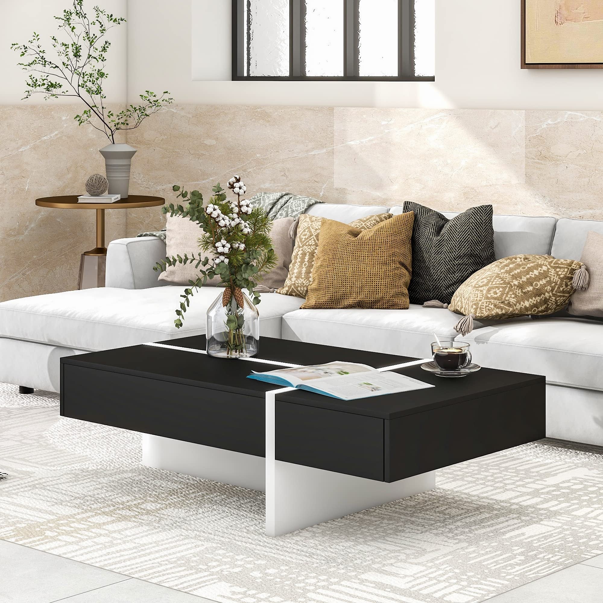 Coffee Table with Storage High Gloss Coffee Tables Cocktail End Table Modern Rectangle - as picture - Mycitystee