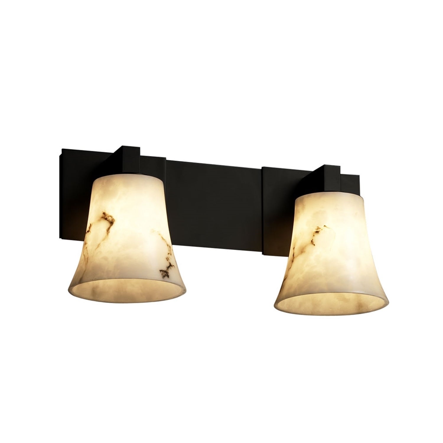 Justice Design LumenAria Modular 2-light Matte Black Bath Bar， Faux Alabaster Round Flared Shade - Mycitystee