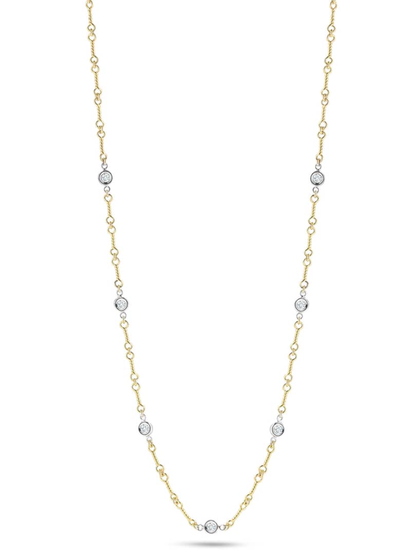 Roberto Coin 18KT Yellow Gold Diamonds By The Inch Dog Bone Chain Necklace With 7 Diamond Stations - Mycitystee