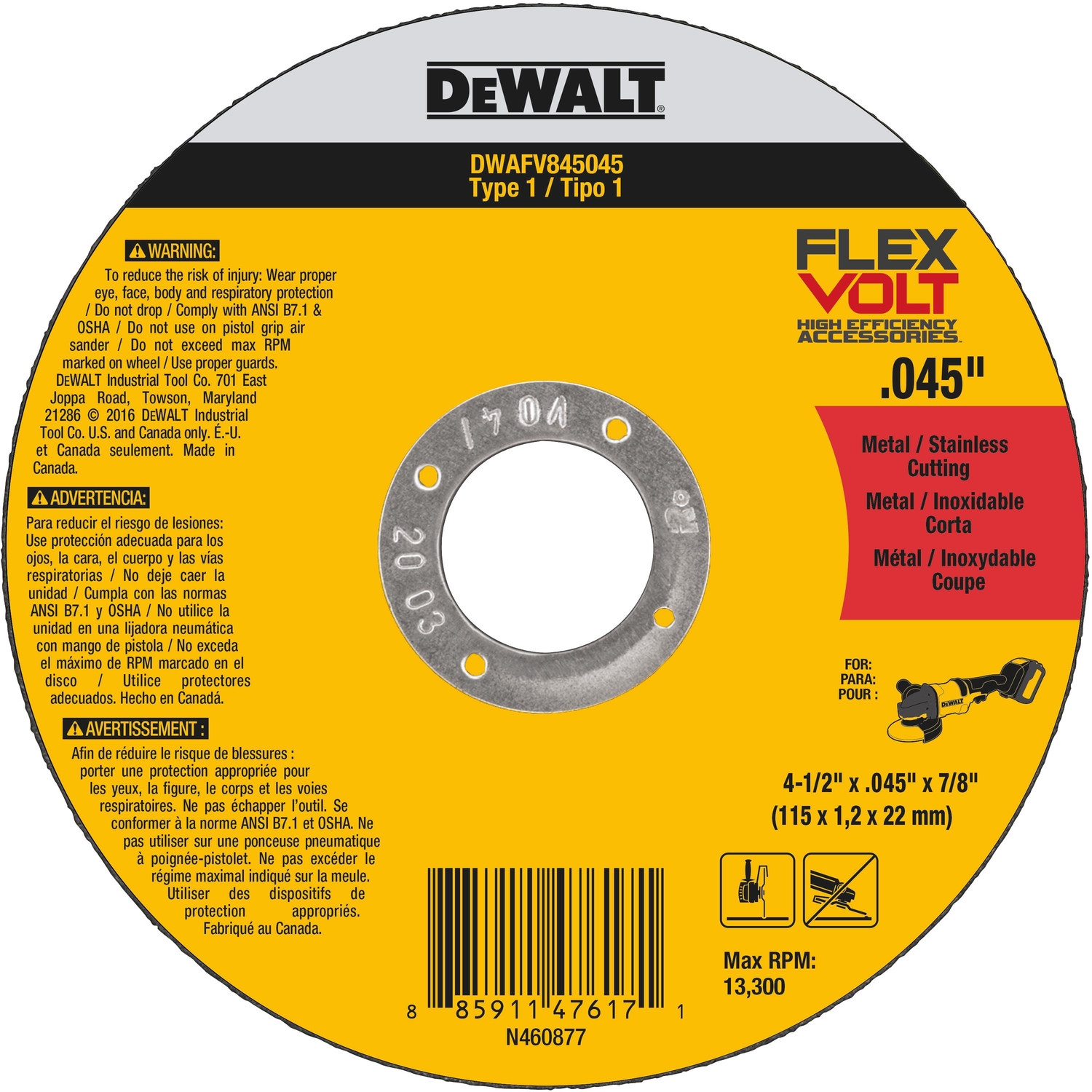 DeWalt FlexVolt 4-1/2 in. D X 7/8 in. Ceramic Cut-Off Wheel 1 pc - Mycitystee