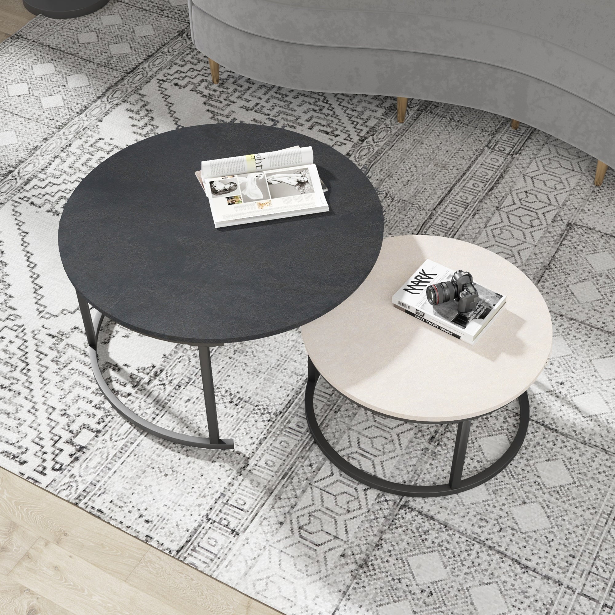 Set of 2 Modern Round Nesting Coffee Tables 31.5-Inch and 23.62-Inch - Mycitystee