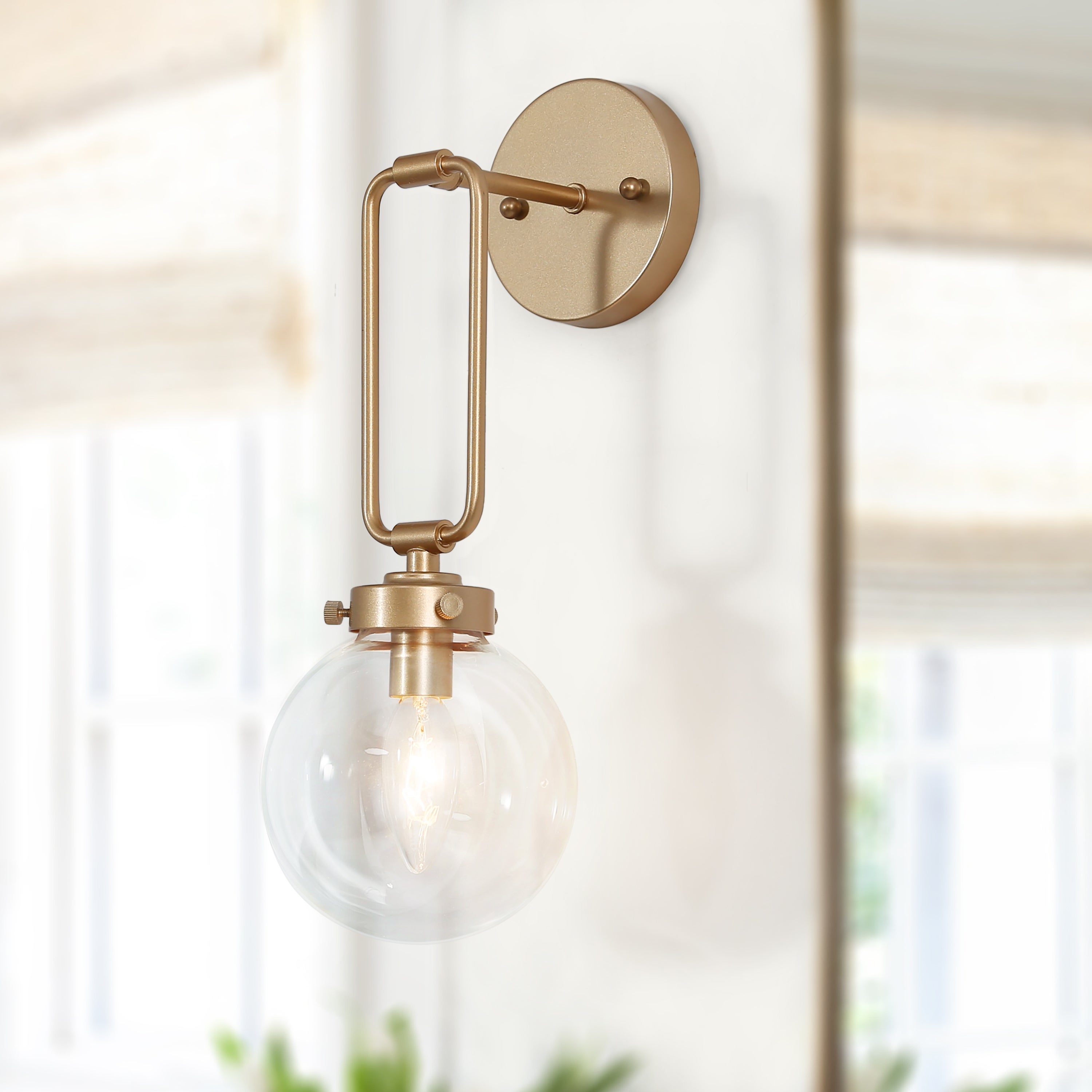 Zeci Modern 1-Light Bathroom Vanity Light Dimmable Swing Arm Gold Wall Sconce with Orb Glass - L5.1'' x W9.8