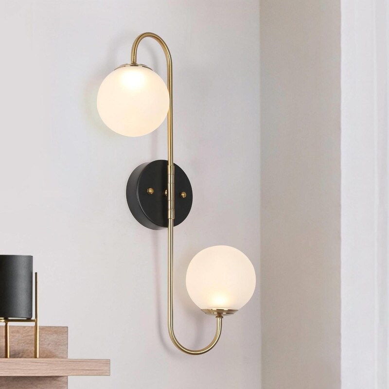 2-Light LED Modern Gold Bathroom Vanity Light with Globe Frosted Glass - Mycitystee