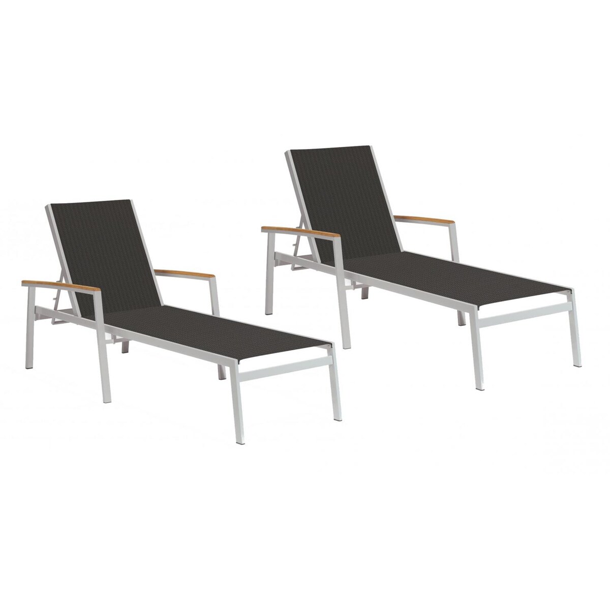 Travira 2 Piece Aluminum Patio Chaise Lounge Set W/ Black Sling and Tekwood Natural Arm Caps By Oxford Garden - Mycitystee