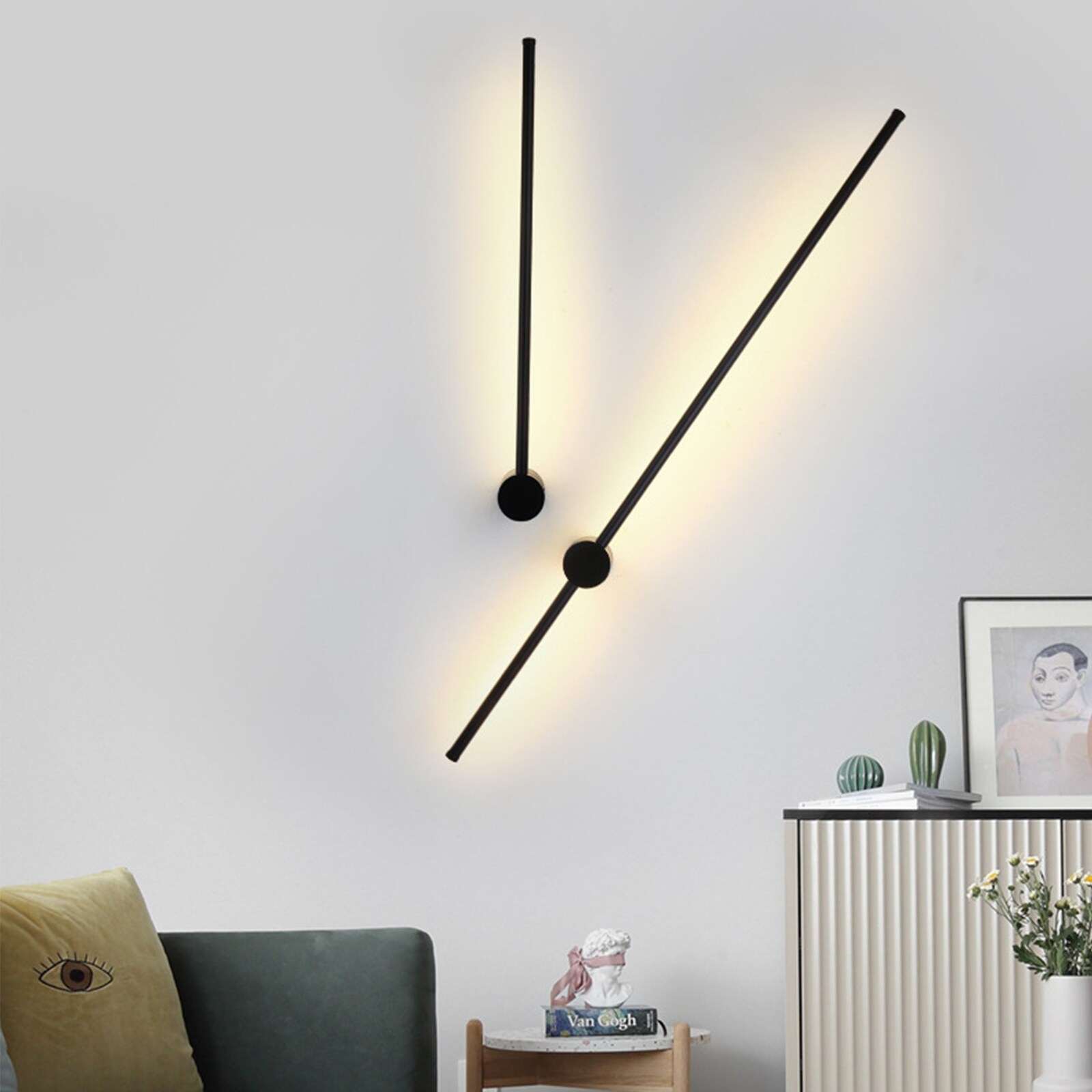 Modern Minimalist Style Black LED Plug-in Long Strip Wall Sconce - Mycitystee