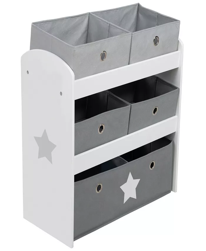 Roba-Kids Play Shelf Stars Children's Multi Bin Toy Organizer Shelf Storage Cabinet with Fabric Boxes Set， 6 Piece - Mycitystee